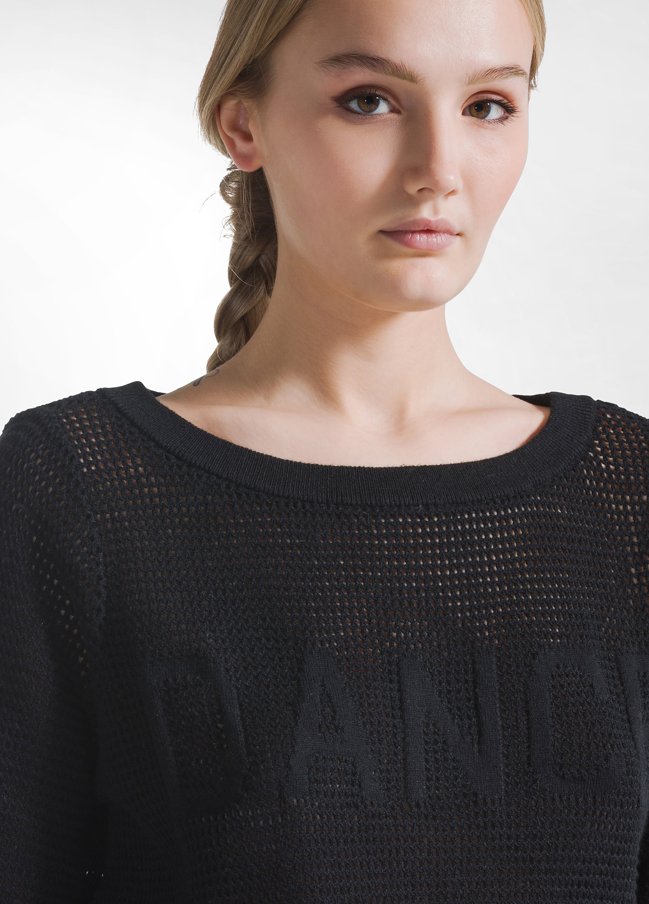 deha-maglia-in-cotone-effetto-rete-nero image 3