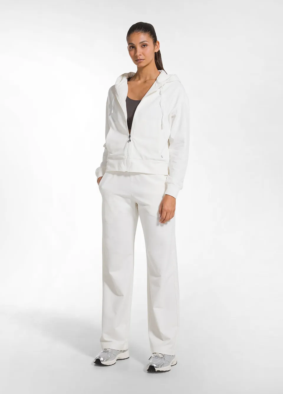 deha-d52026-pantalone-in-felpa-di-cotone-stretch-bianco-con-coulisse image 1
