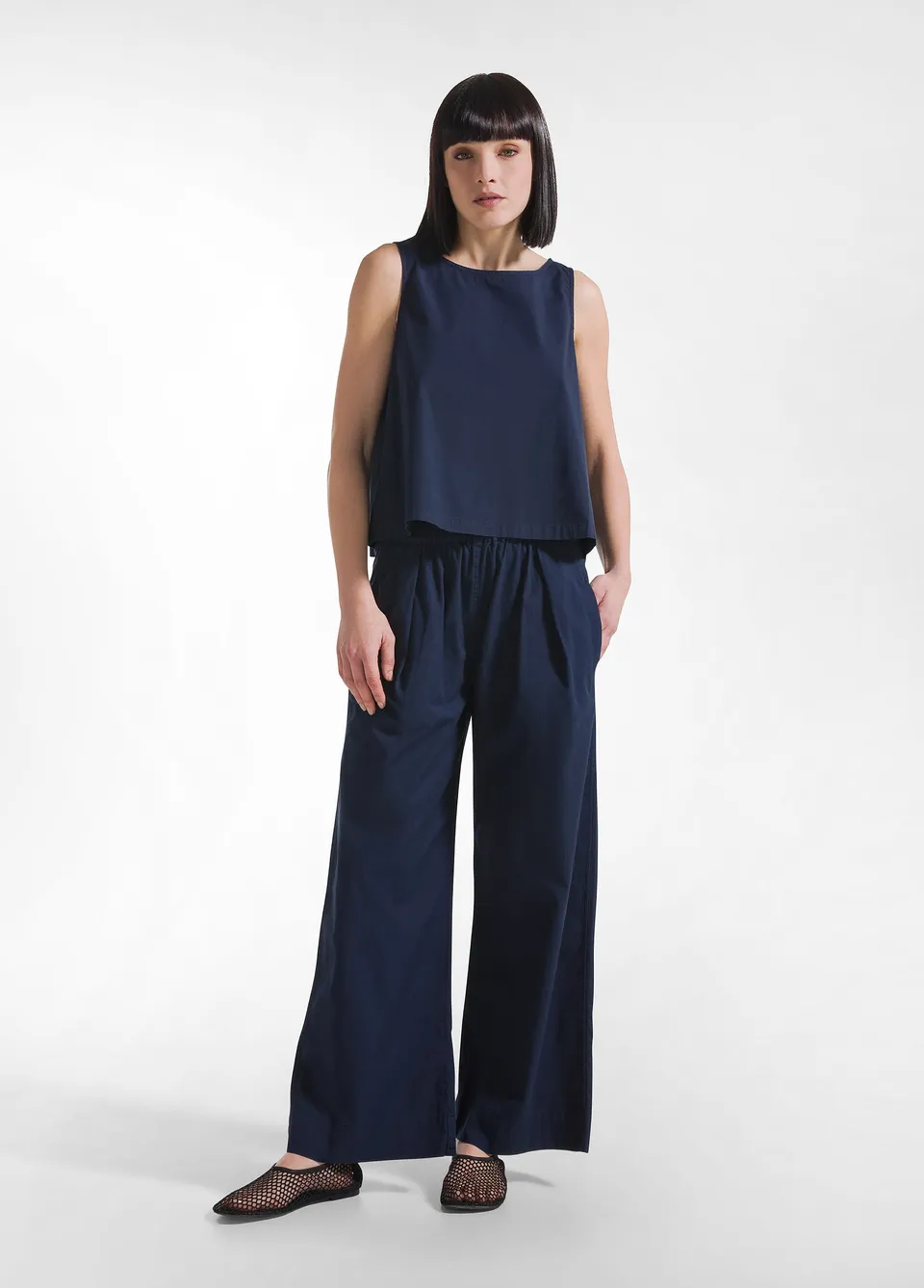deha-d42545-pantaloni-in-popline-elasticizzato-blu image 1
