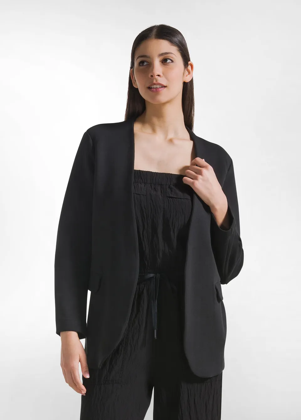deha-felpa-blazer-in-scuba-di-cotone-aperta-nero image 1
