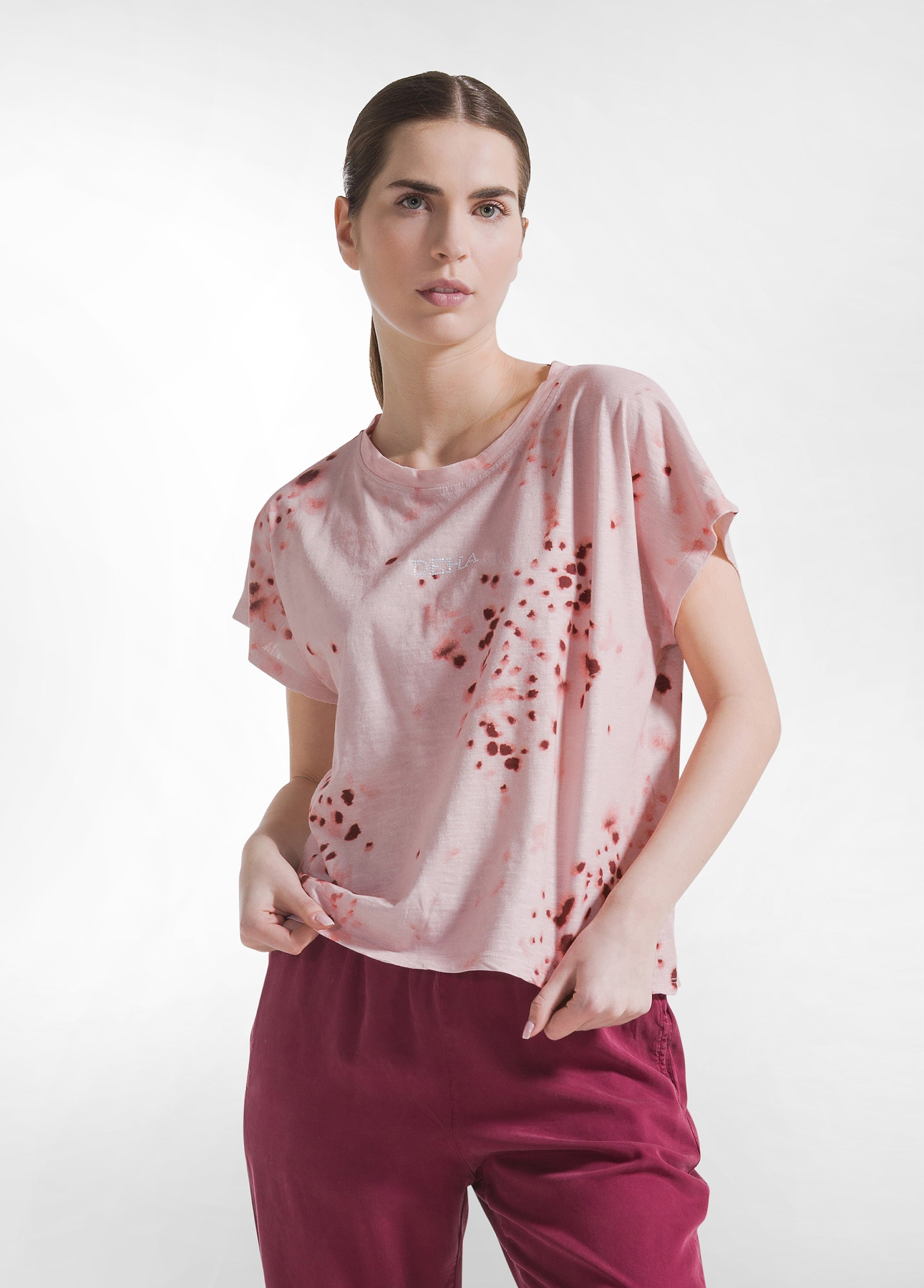 deha-t-shirt-in-cotone-fiammato-all-over-rosa-maglietta-casual-donna image 1
