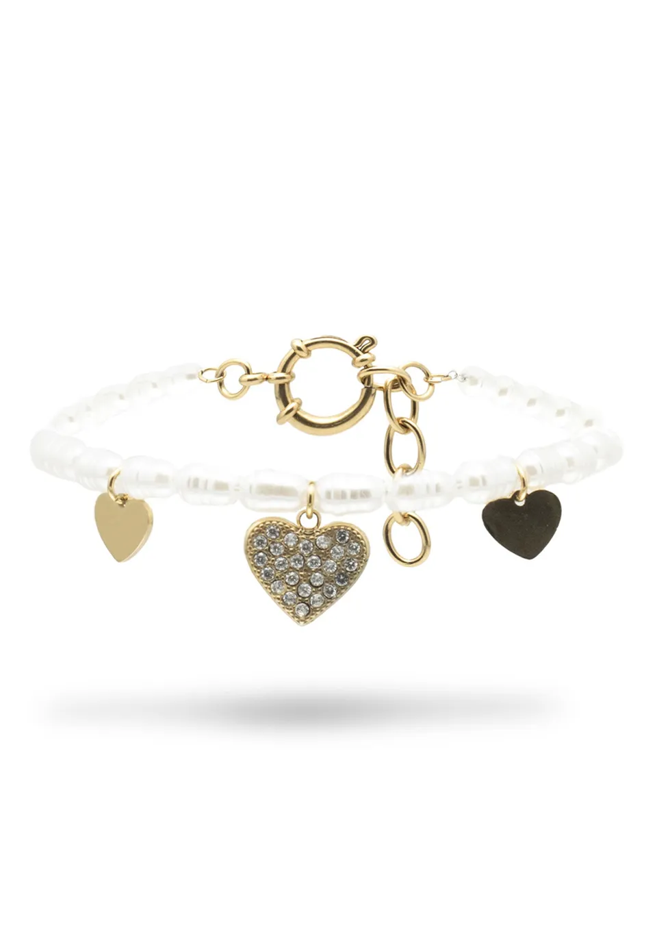 freddy-bracciale-catena-di-cuori-e-perle-in-acciaio-dorato-316l image 1