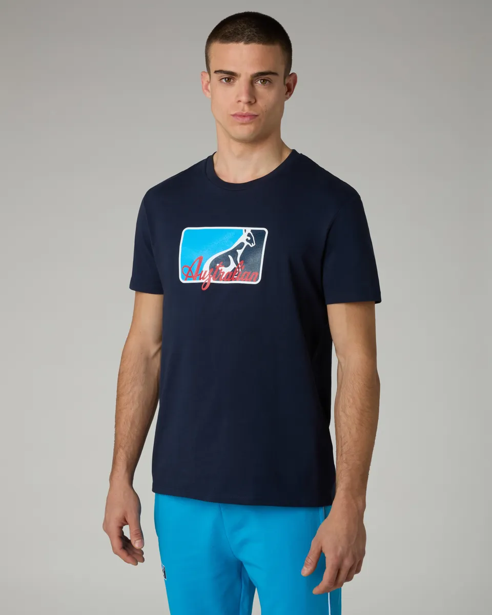 australian-league-cotton-t-shirt-blu-navy-stampa-petto image 1