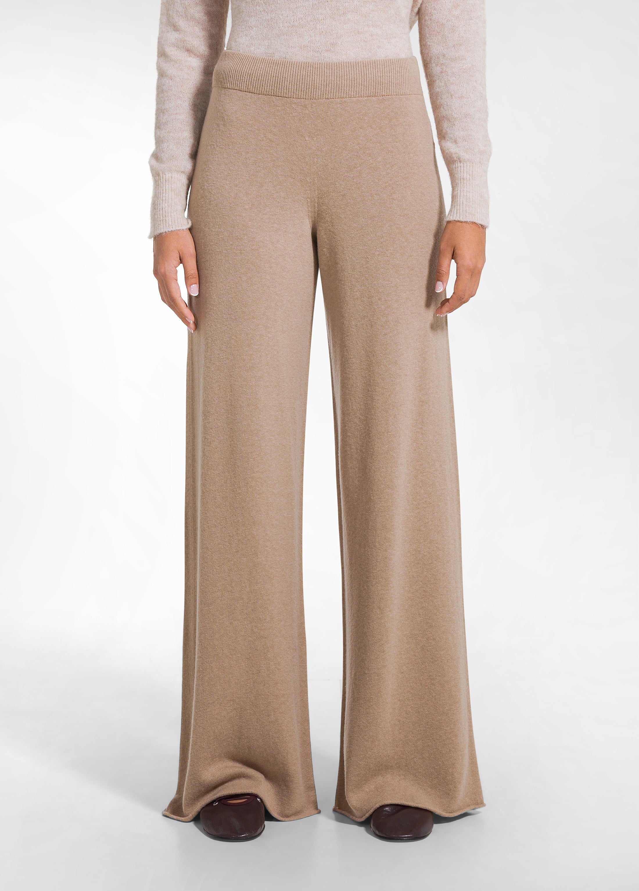 deha-d52716-pantaloni-in-lana-leggera-marrone-a-gamba-ampia image 2