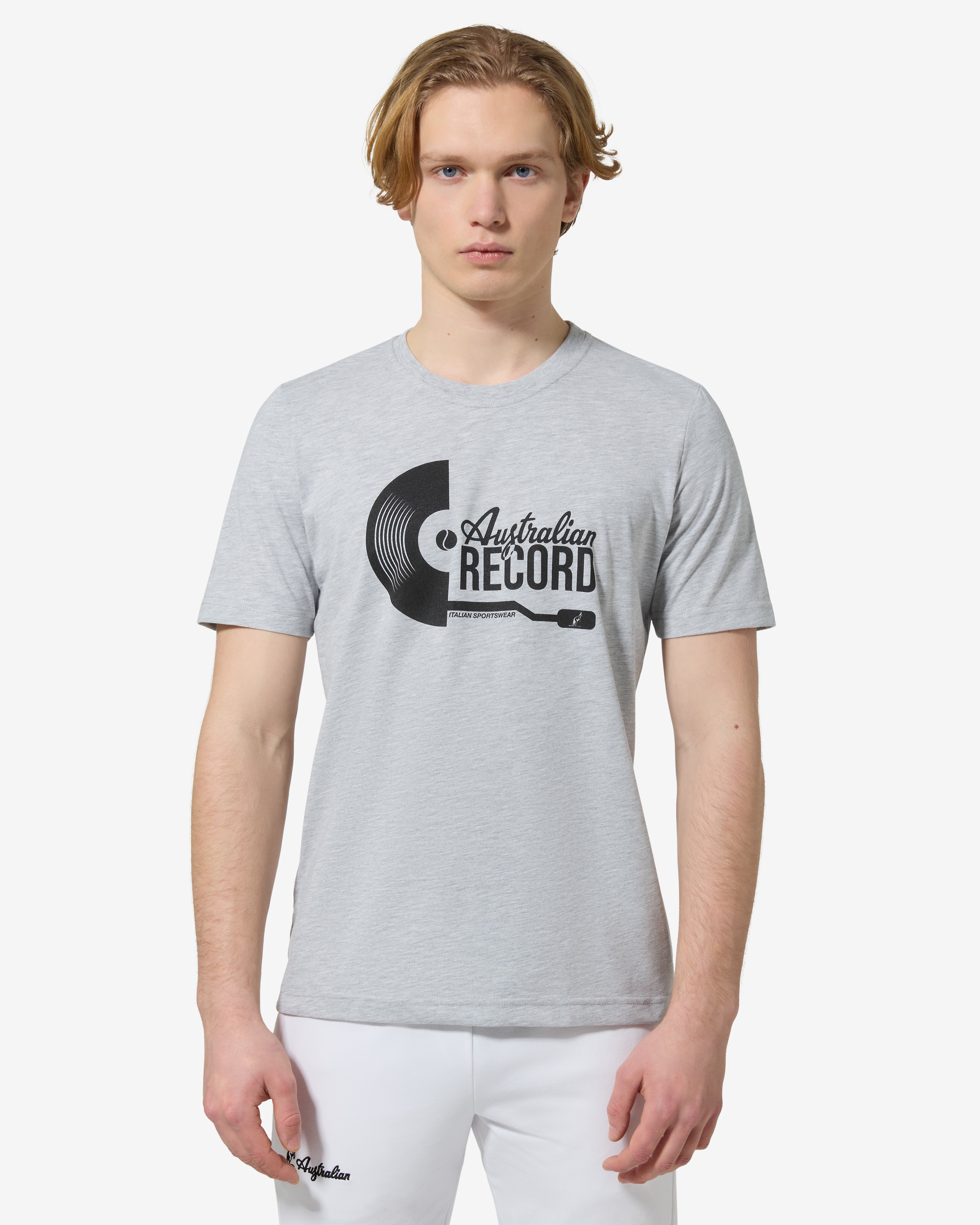 australian-record-t-shirt-in-cotone-grigio-melange-regular-fit image 1