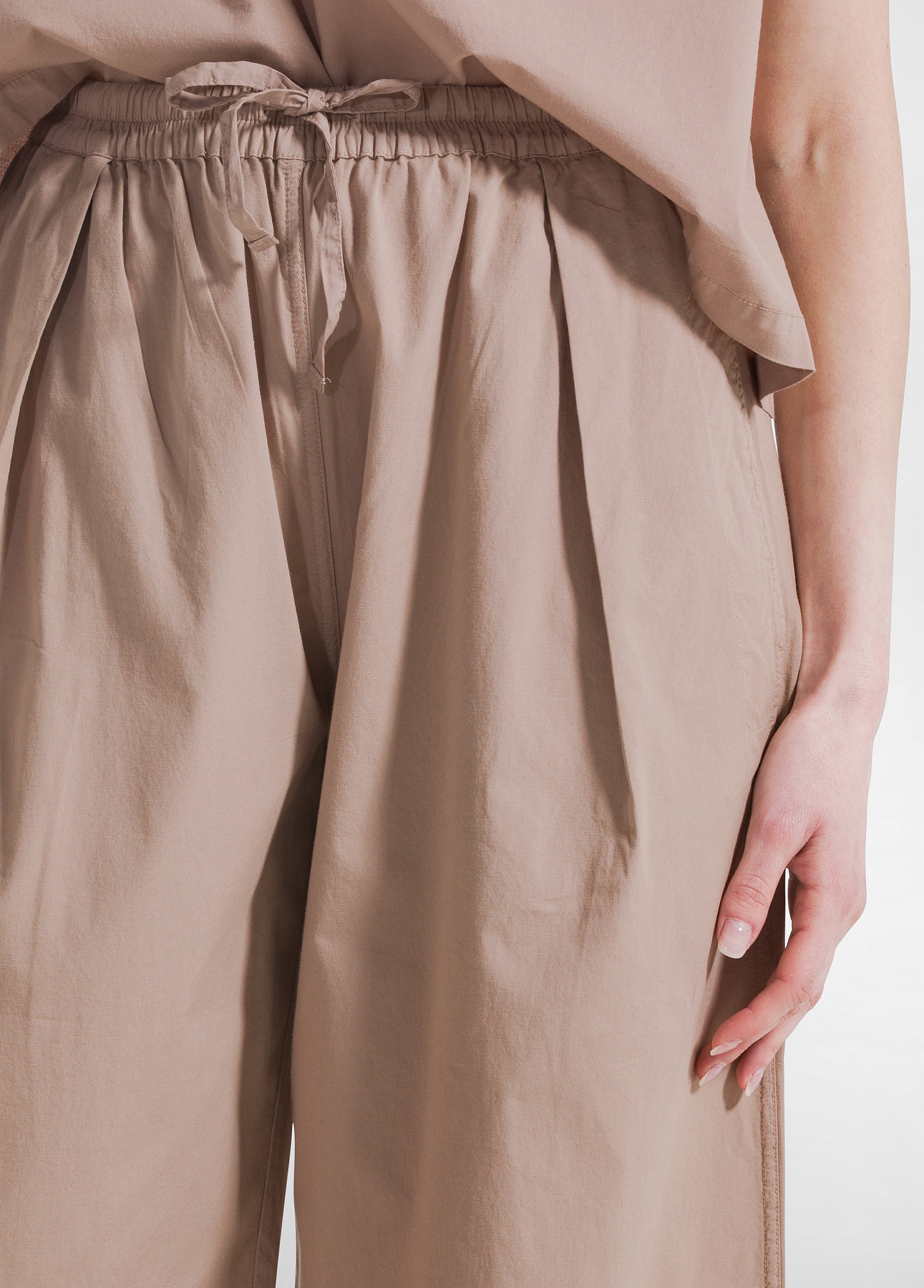 deha-pantaloni-in-popeline-elasticizzato-marroni image 4