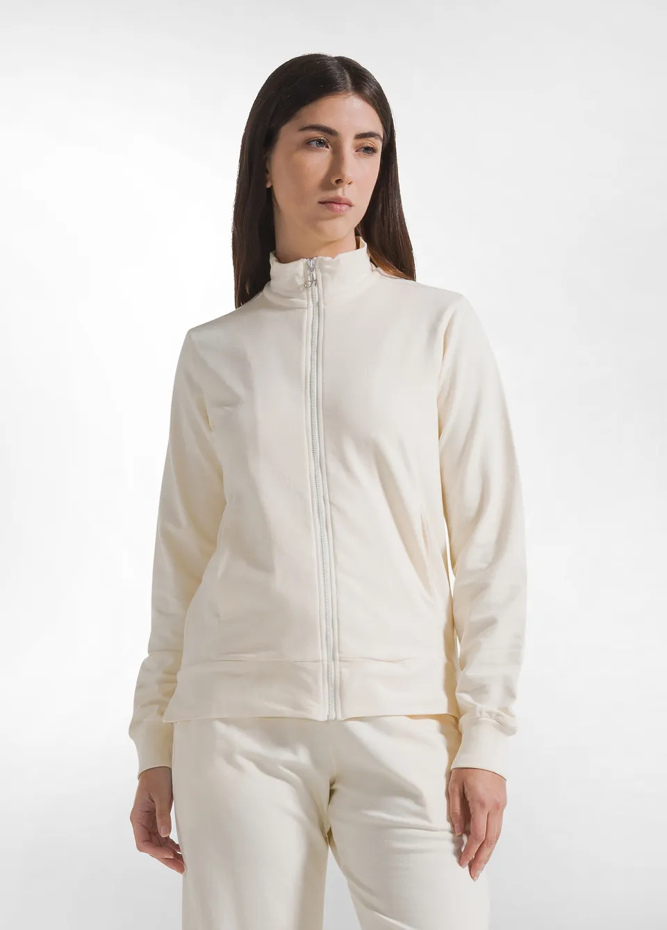 deha-felpa-leggera-core-d42240-felpa-zip-cotone-organico-bianco image 1