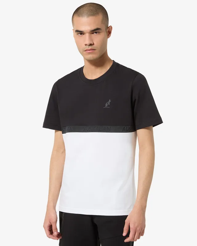 australian-color-block-t-shirt-maglia-cotone-nera-con-inserto image 1