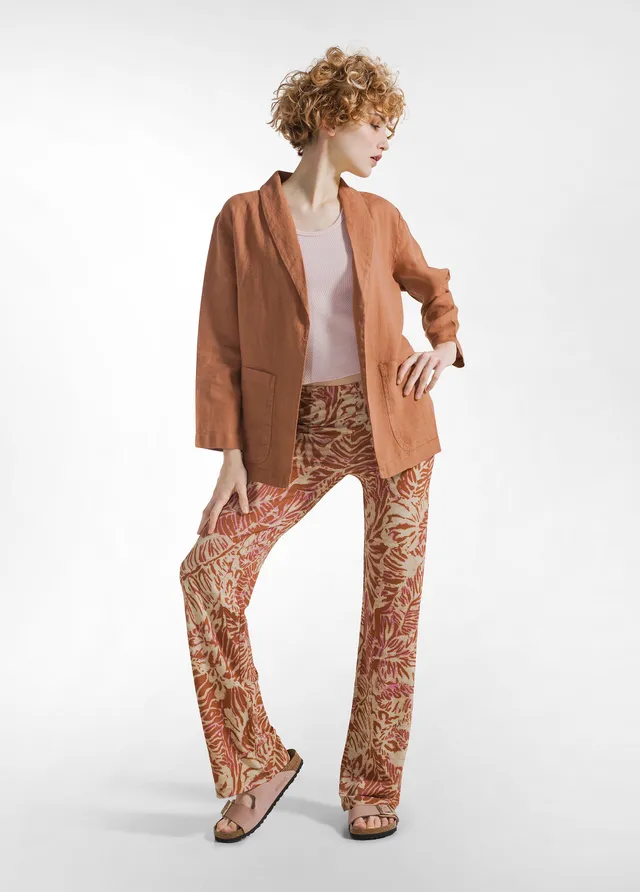 deha-pantalone-fluido-in-viscosa-stampata-marrone-pantaloni-vita-alta image 1