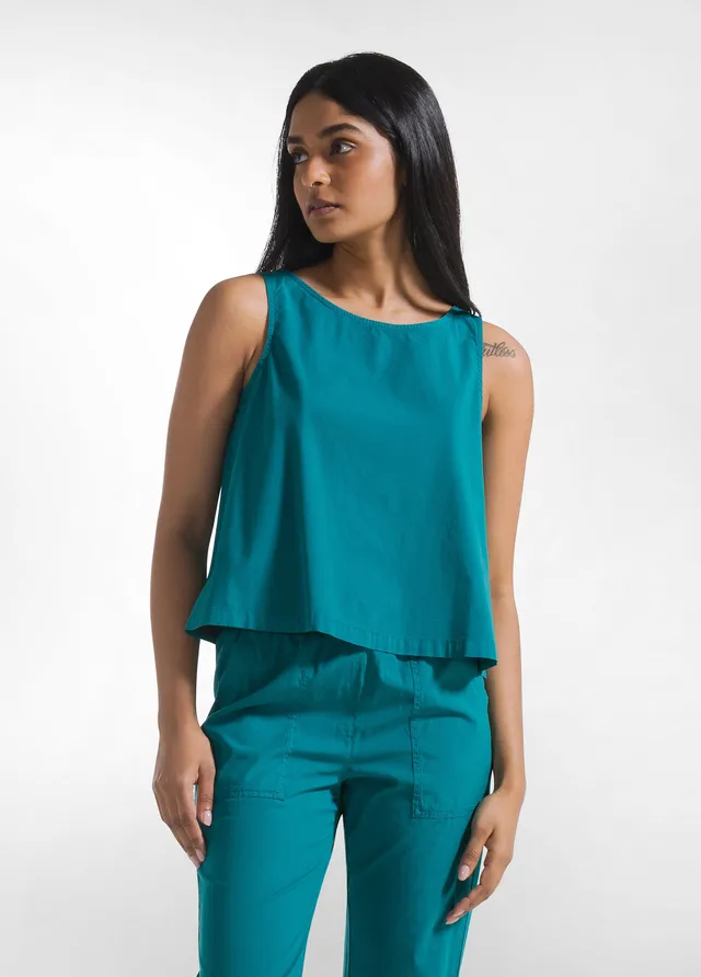 deha-top-in-popline-elasticizzato-verde-fluido image 1