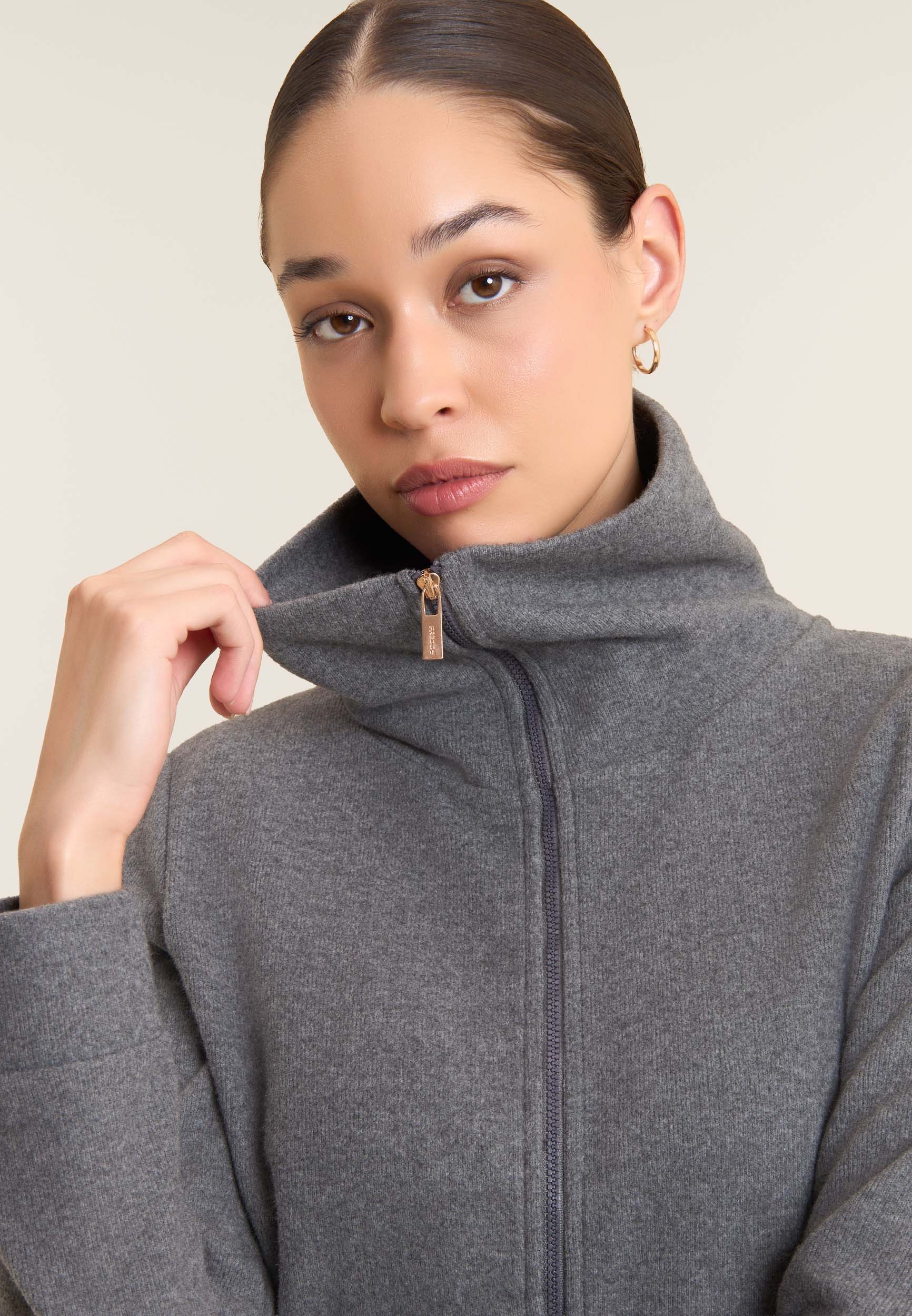 freddy-felpa-donna-full-zip-collo-alto-effetto-tricot image 4