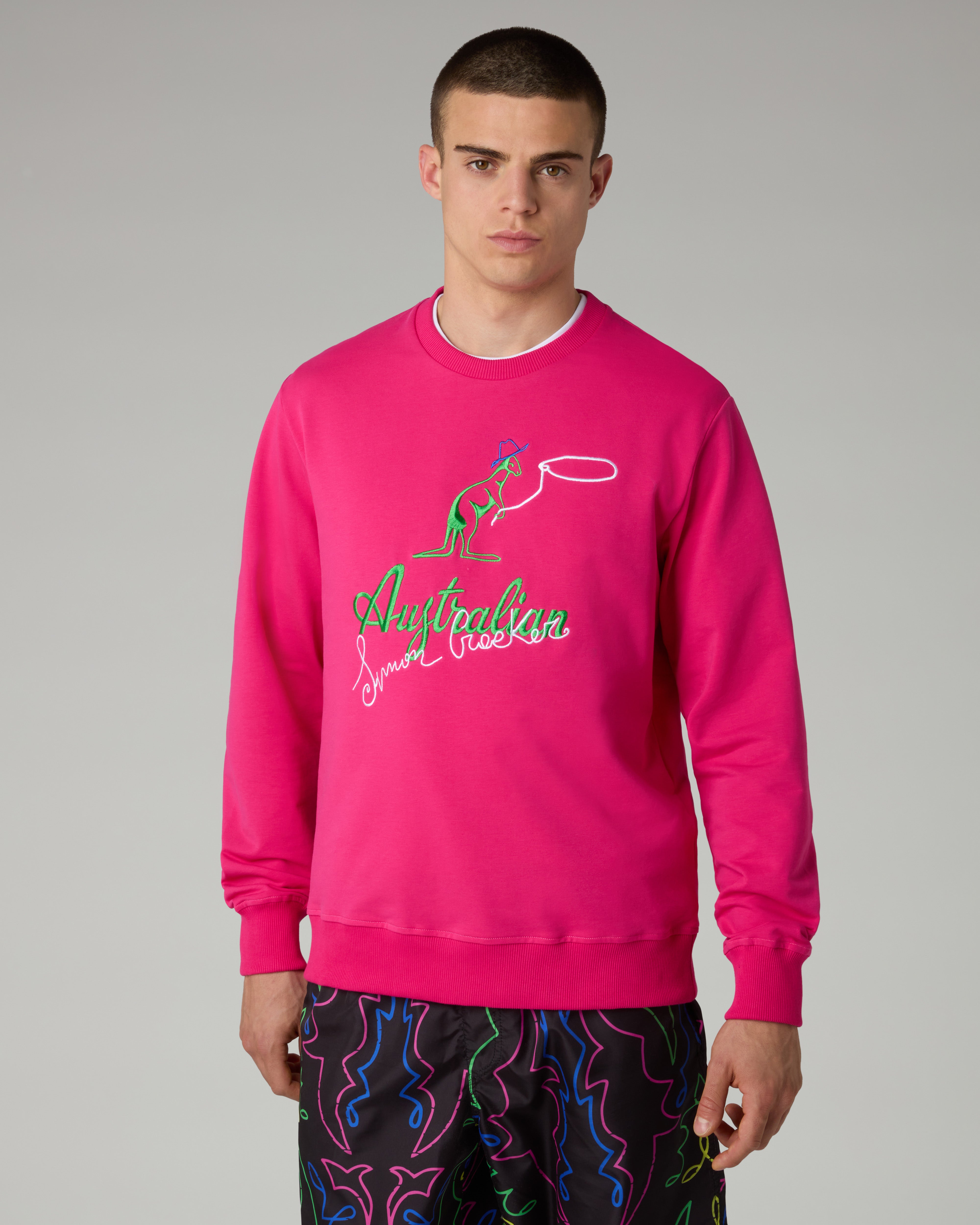 australian-cow-kangoo-crewneck-simon-cracker-x-australian-felpa-girocollo-fuxia image 1