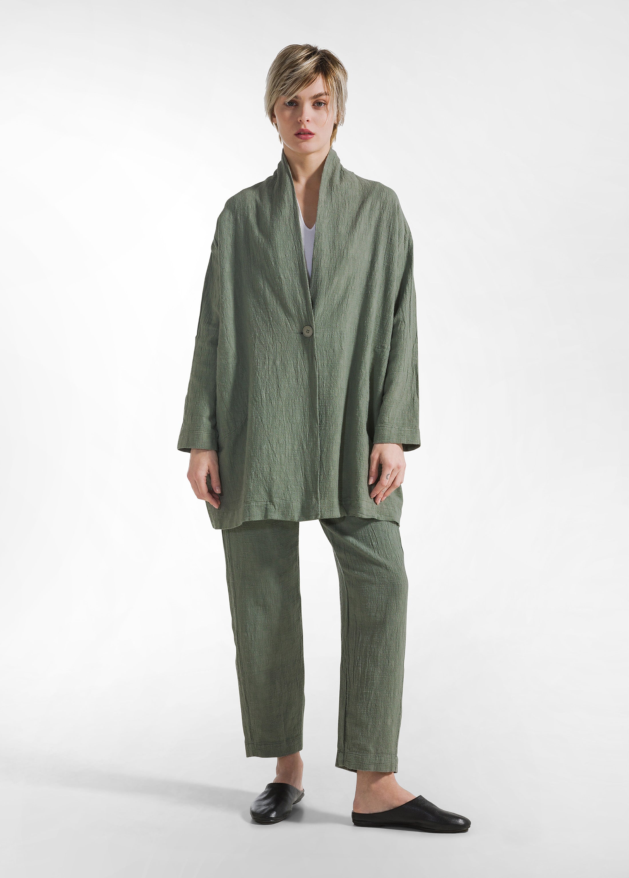 deha-soprabito-oversize-in-tweed-di-cotone-verde image 1