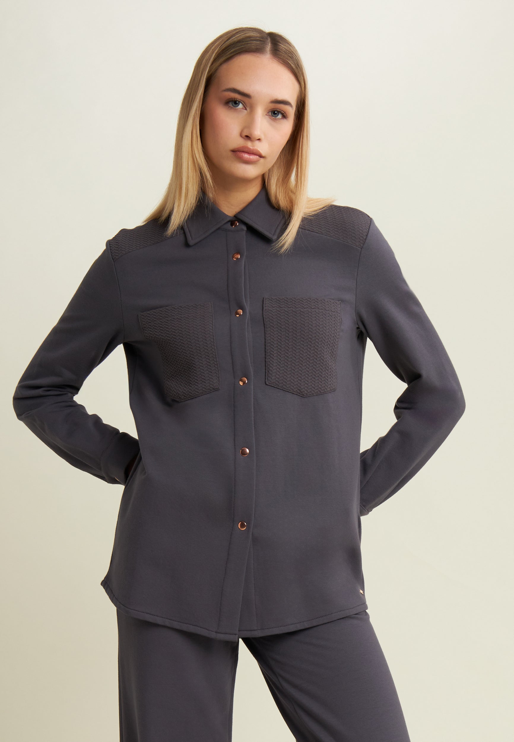 freddy-camicia-donna-in-felpa-modal-con-bottoni-dorati image 1
