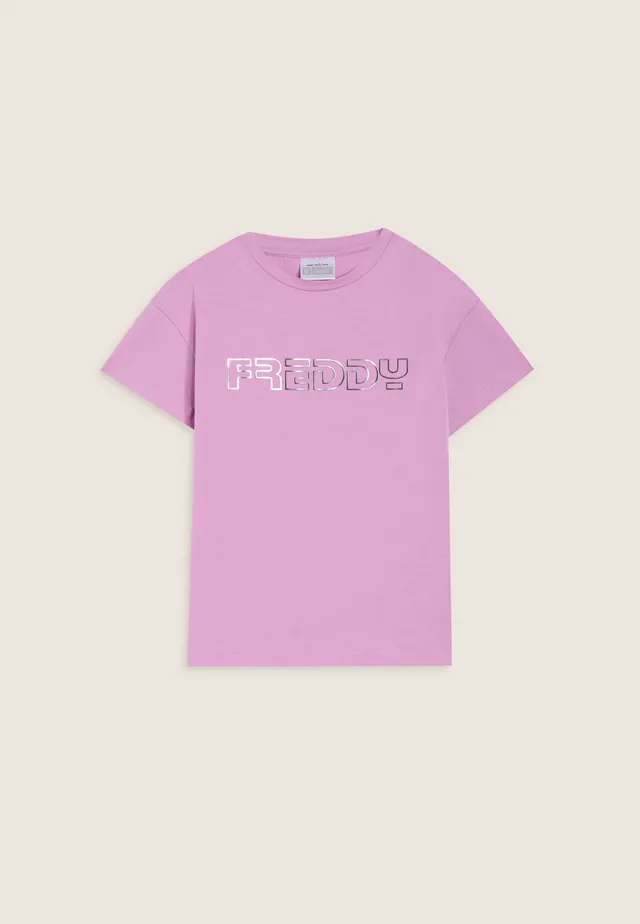freddy-t-shirt-bambina-regular-fit-in-cotone-con-logo-argento image 1