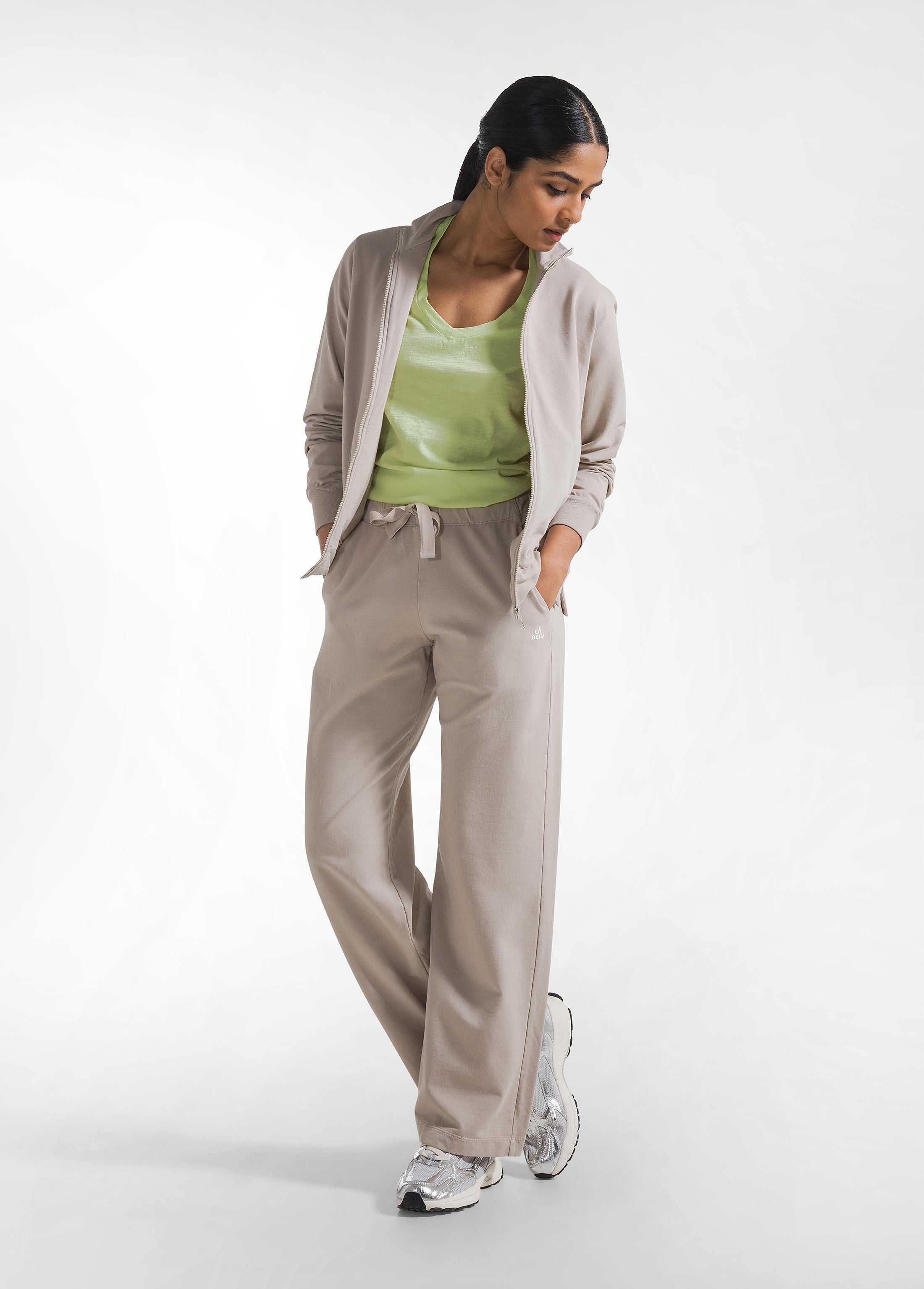 deha-pantalone-felpa-organica-beige-pantaloni-donna image 1