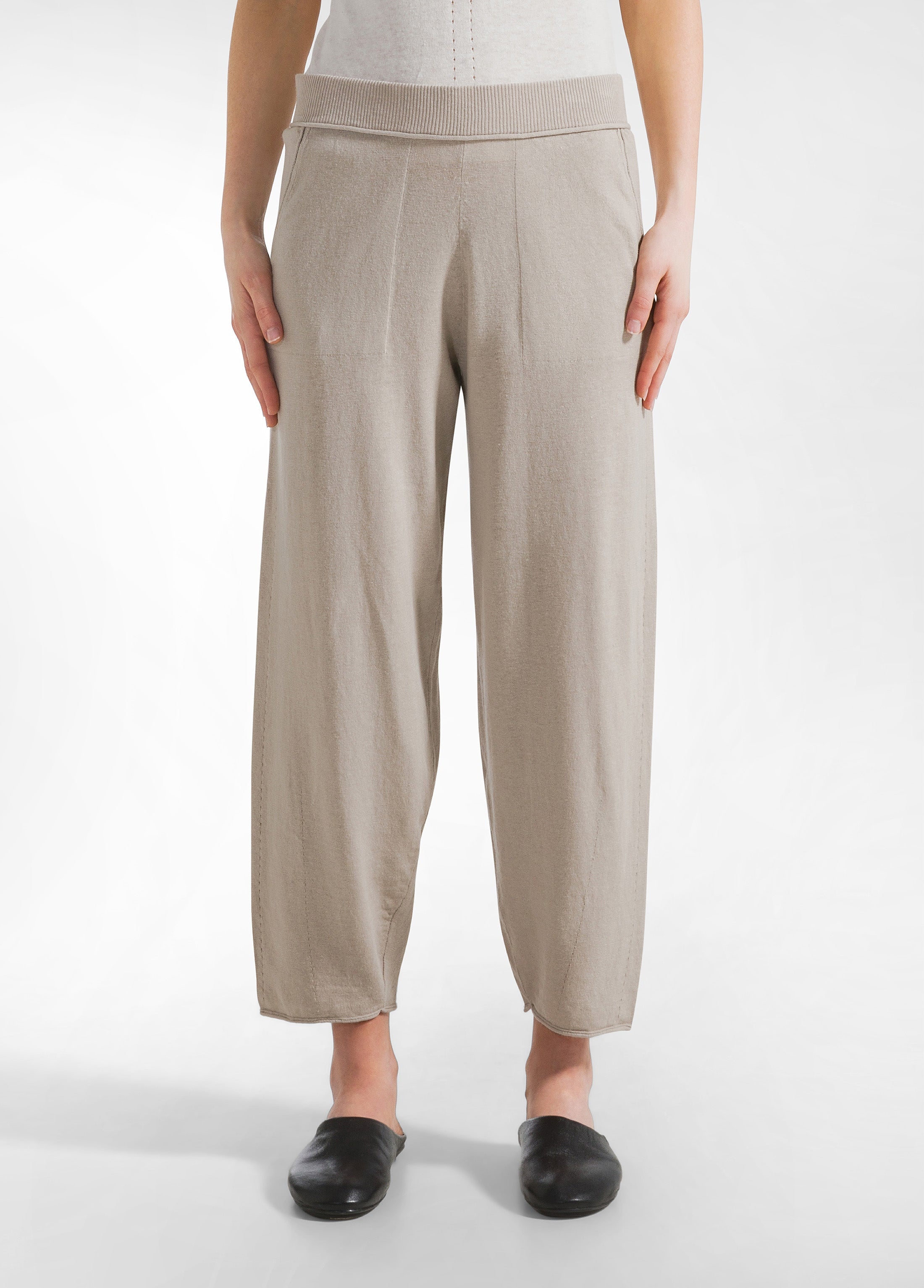 deha-d22196-pantalone-in-maglia-lino-e-cotone-beige image 2