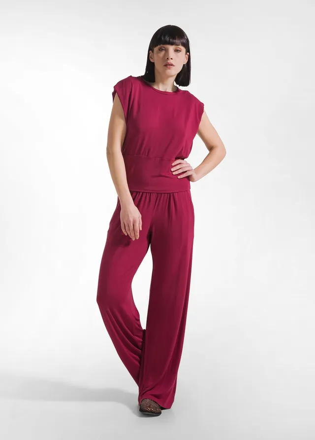deha-completo-t-shirt-e-pantalone-dritto-in-viscosa-stretch-rosso image 1