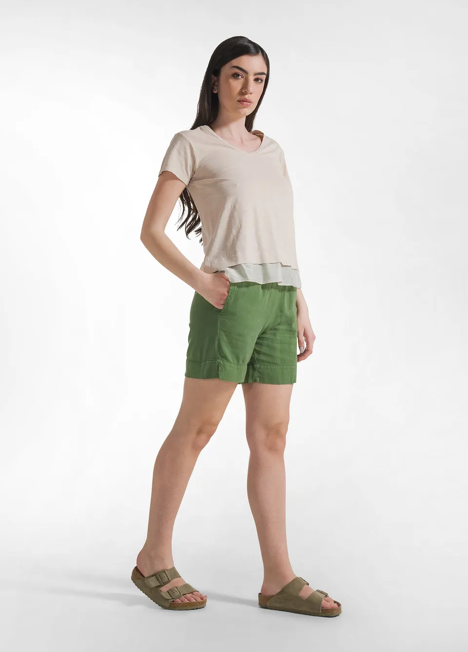 deha-shorts-in-twill-tencel-lyocell-verde-donna image 1