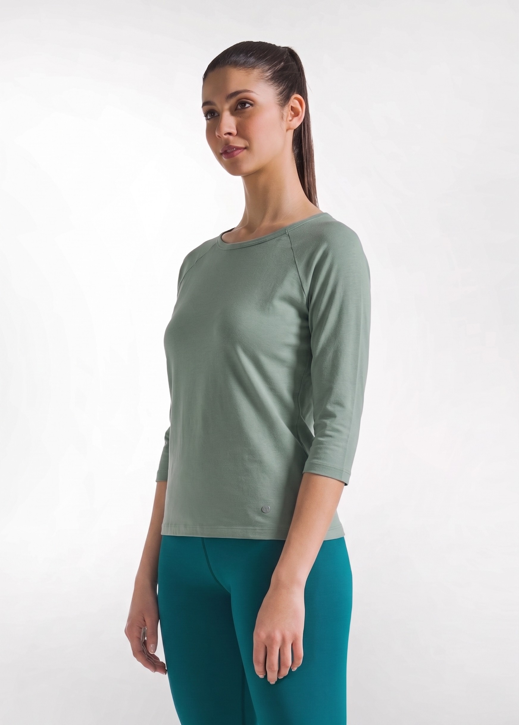 deha-t-shirt-manica-3-4-in-jersey-fiammato-verde-maglia-donna-cotone image 2