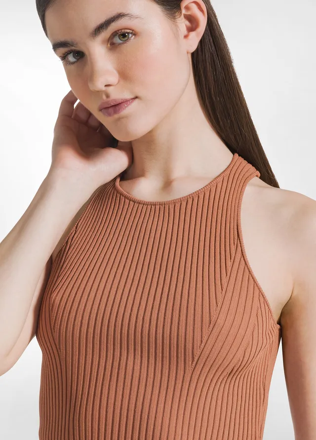 deha-top-a-coste-in-maglia-di-rayon-marrone-schiena-halter image 1
