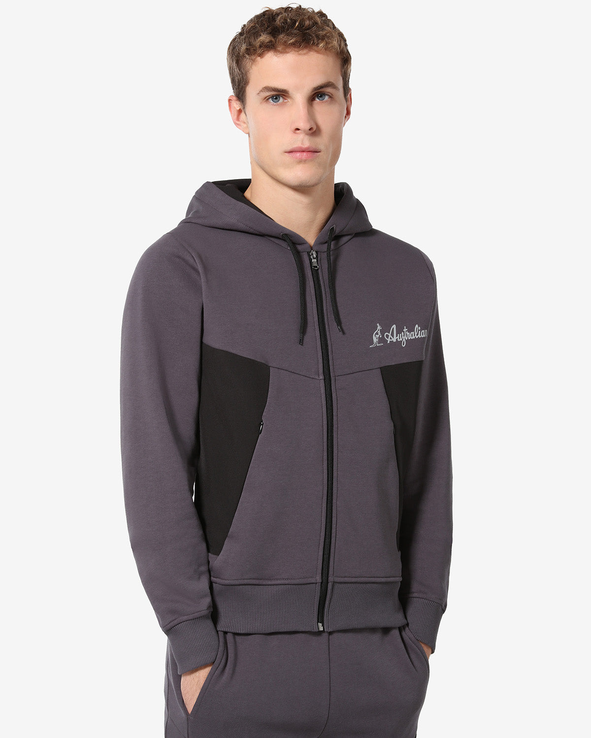 australian-tek-fleece-jacket-sportswear-con-cappuccio-grigio-titanio-made-in-ita image 1