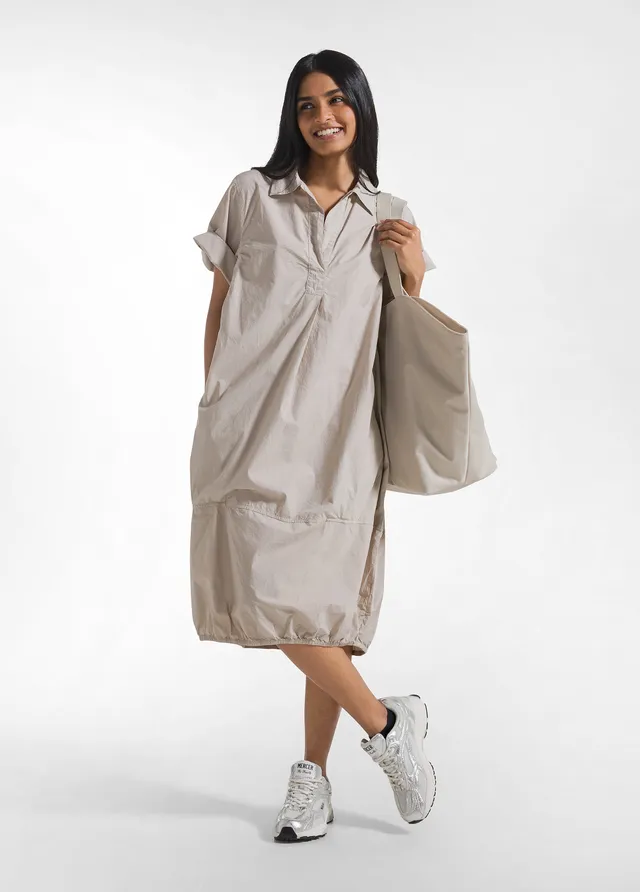 deha-d42728-abito-balloon-in-popeline-effetto-parachute-beige image 1