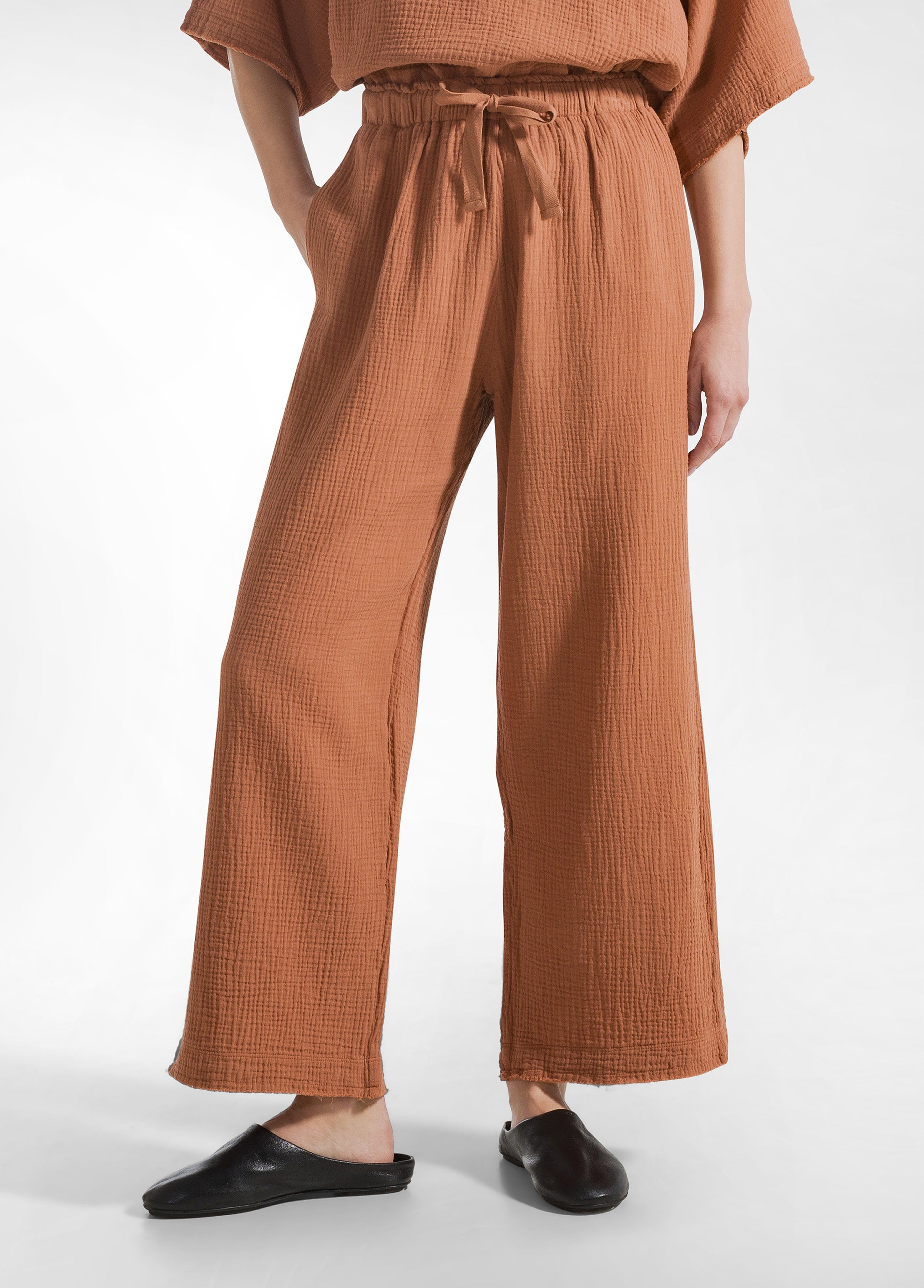 deha-pantalone-cropped-in-garza-di-cotone-marrone image 2