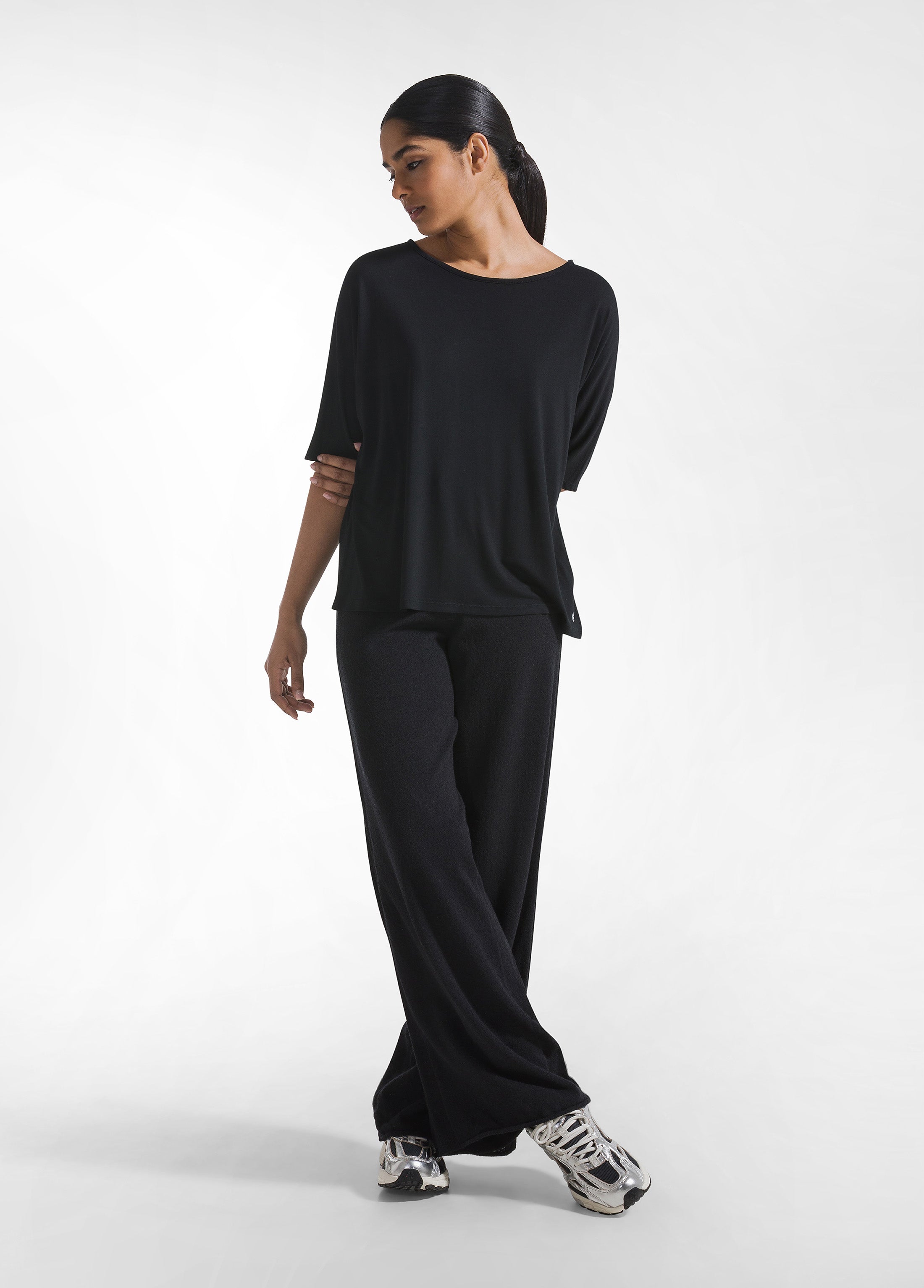 deha-pantaloni-palazzo-in-maglieria-boucl-nero-d42386 image 1