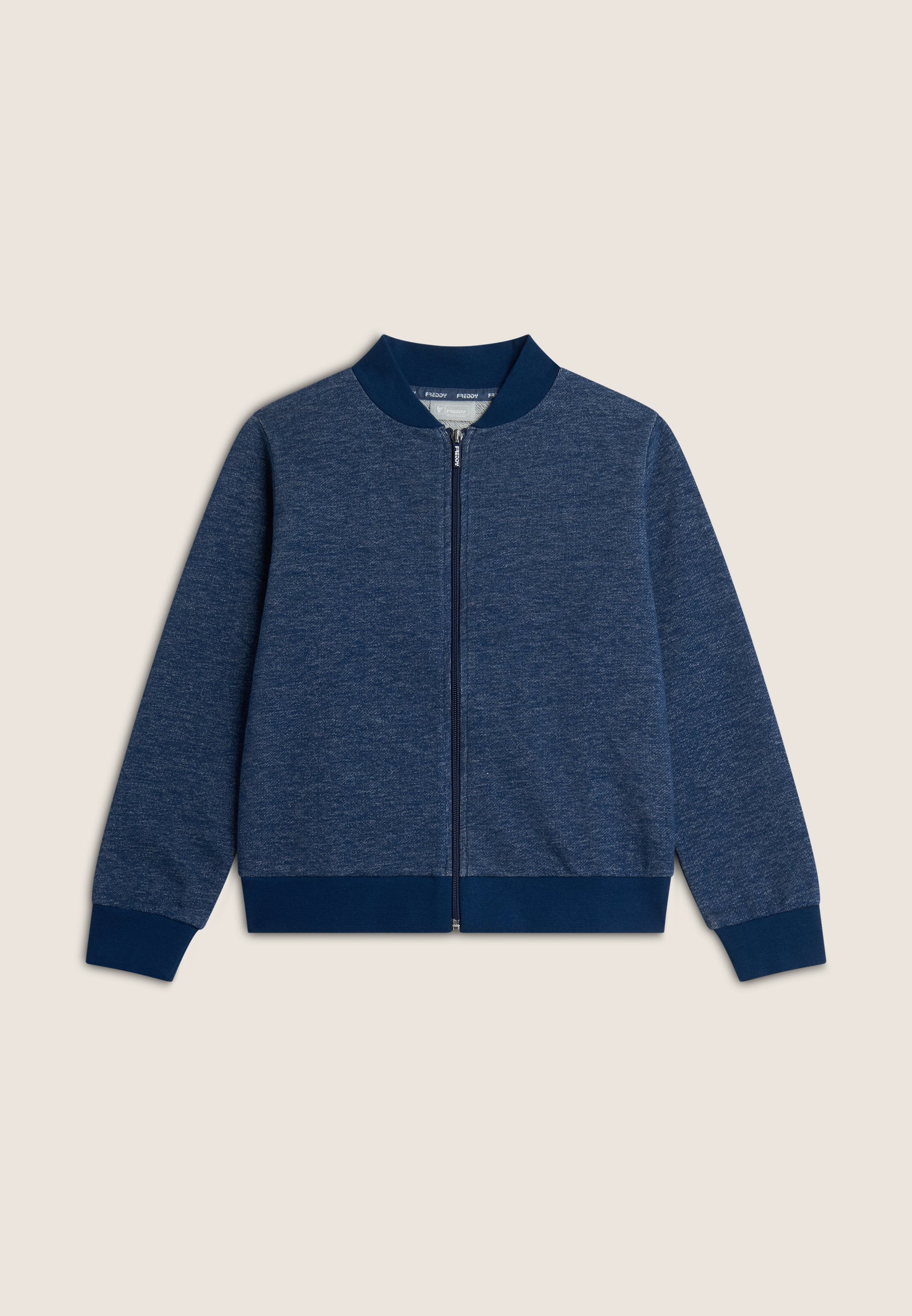 freddy-felpa-zip-bambina-bambino-cotone-m-lange-effetto-denim image 1