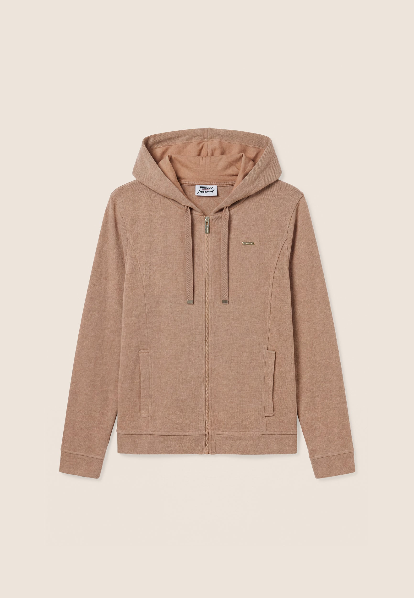 freddy-felpa-donna-con-cappuccio-full-zip-effetto-tricot-m-lange image 1