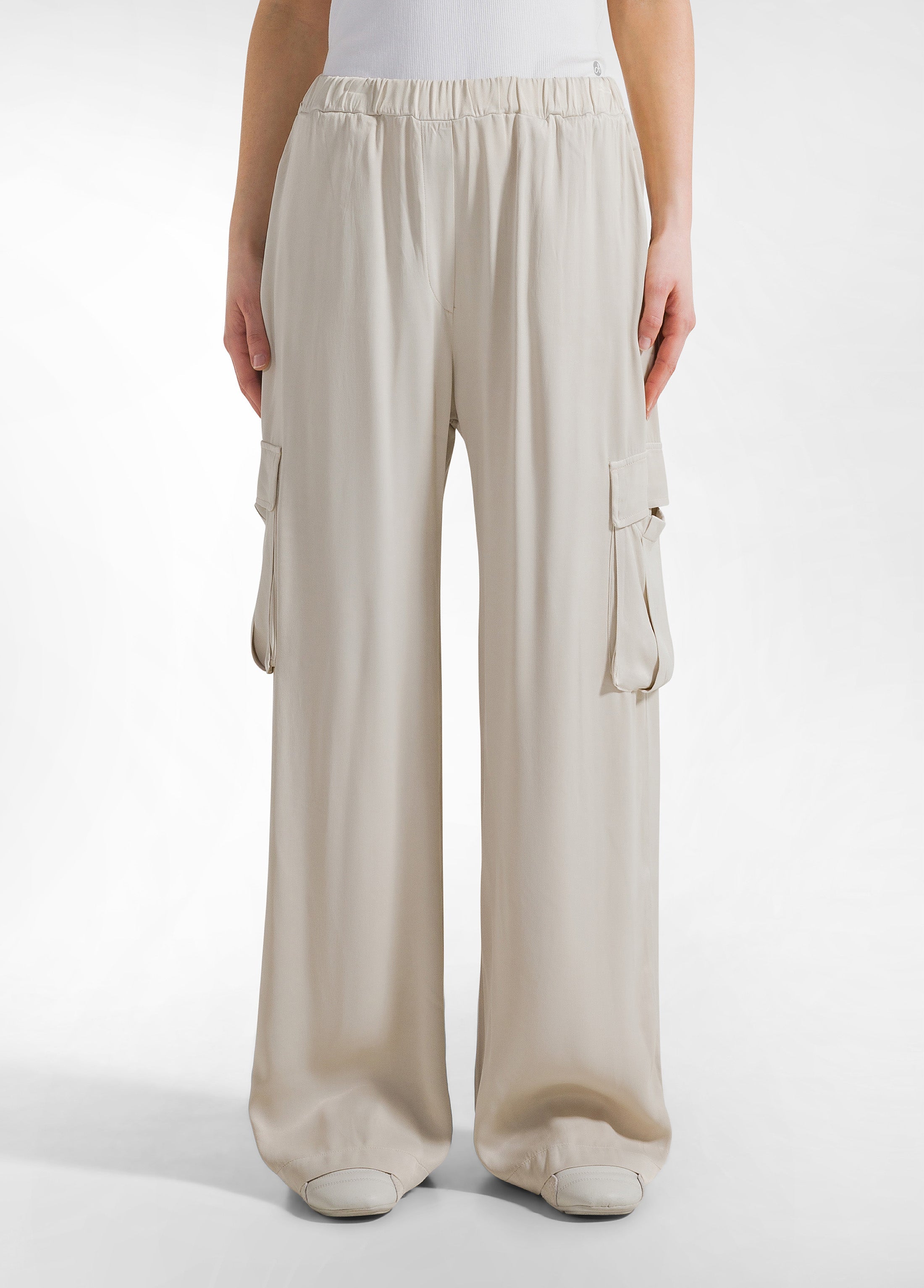 deha-pantalone-cargo-palazzo-in-raso-beige image 2