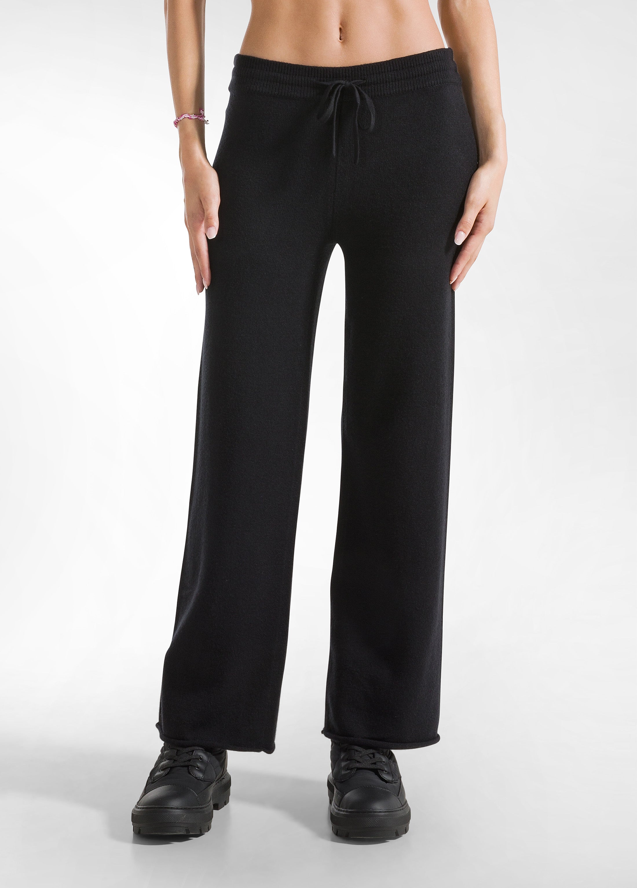 deha-pantalone-gamba-larga-in-maglia-nero-comfort-donna image 2