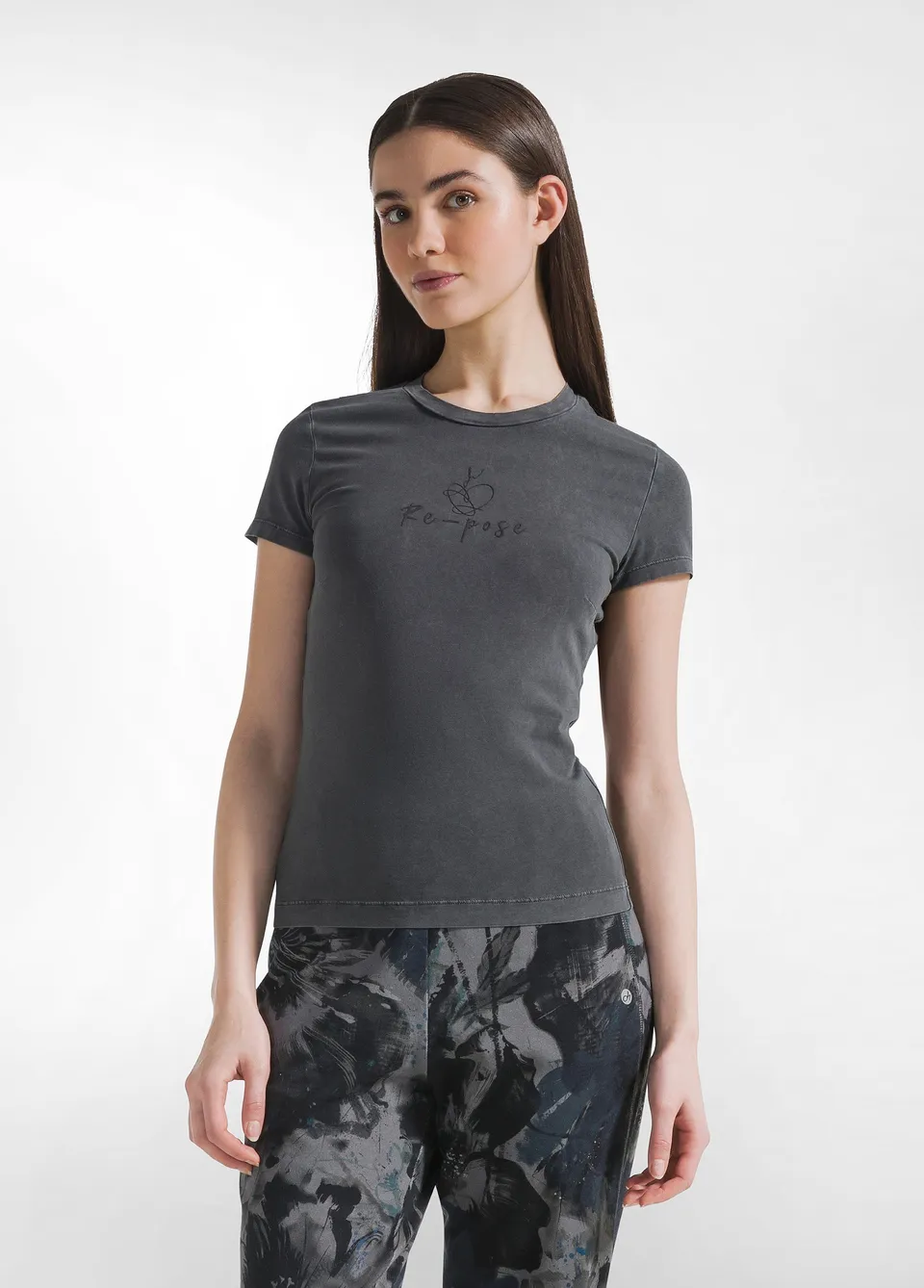 deha-t-shirt-stretch-effetto-marmo-nero-maglietta-aderente-donna image 1