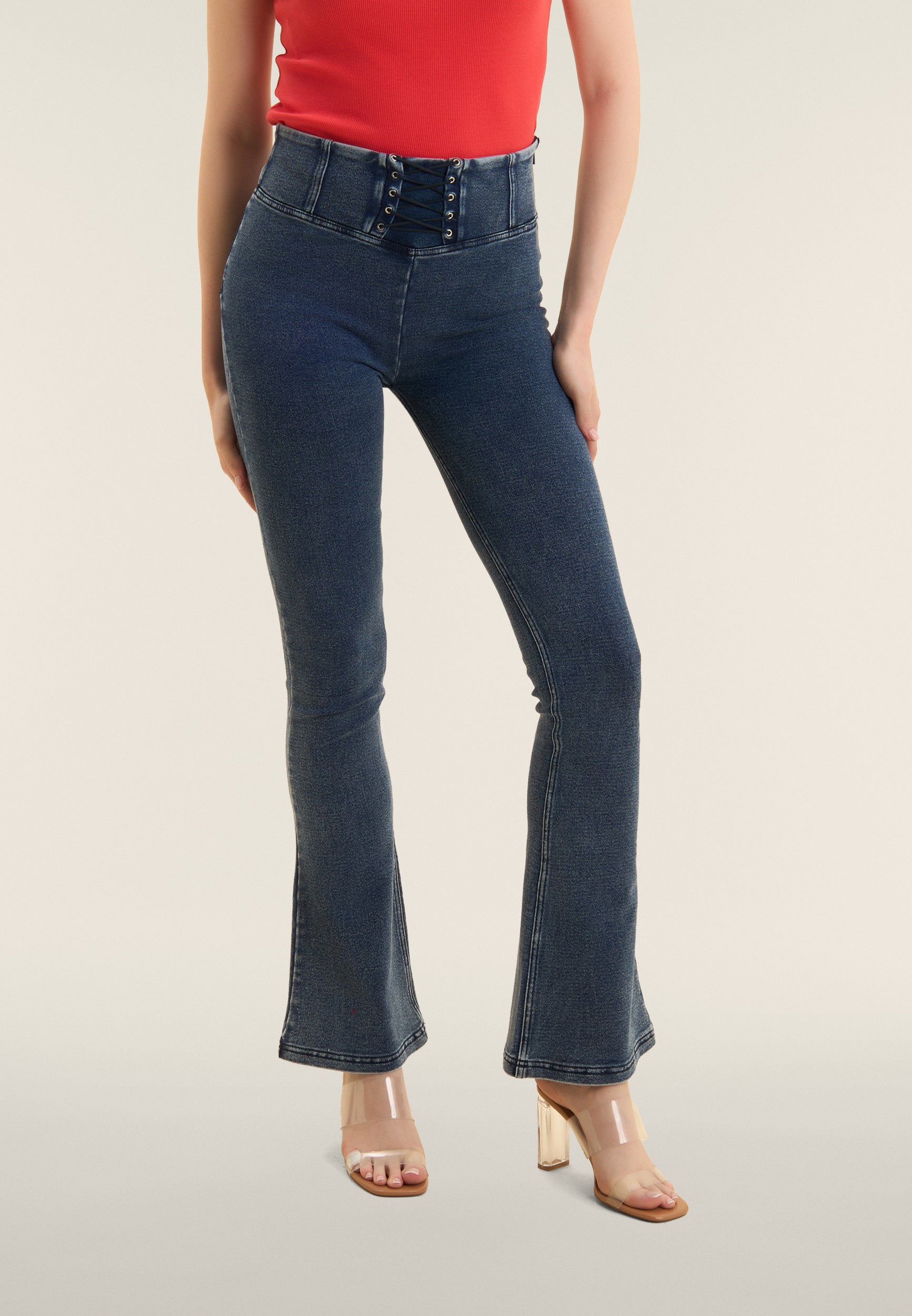 freddy-pantaloni-wr-up-mini-flare-satinati-vita-alta-con-nastri-skinny image 2