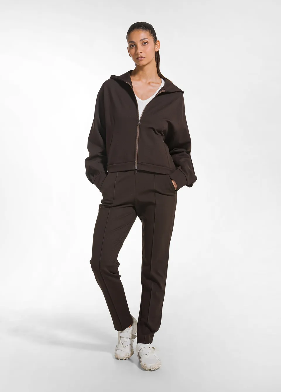 deha-pantaloni-slim-fit-in-punto-milano-marrone-d52497 image 1