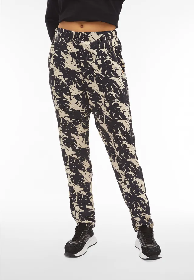 freddy-pantaloni-donna-in-satin-di-viscosa-fantasia-tropical image 1