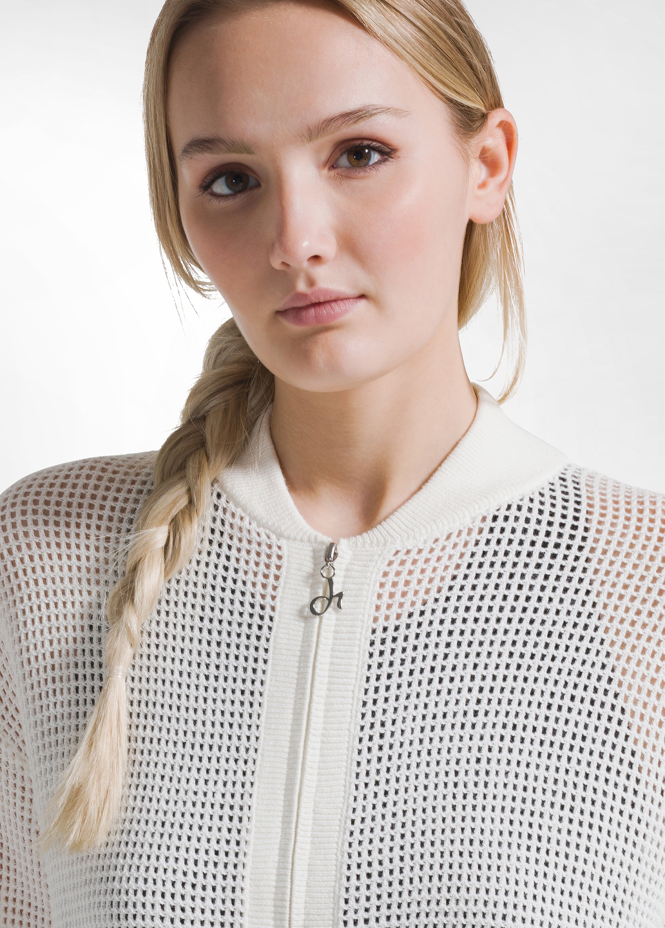 deha-felpa-full-zip-in-cotone-effetto-rete-bianco image 3