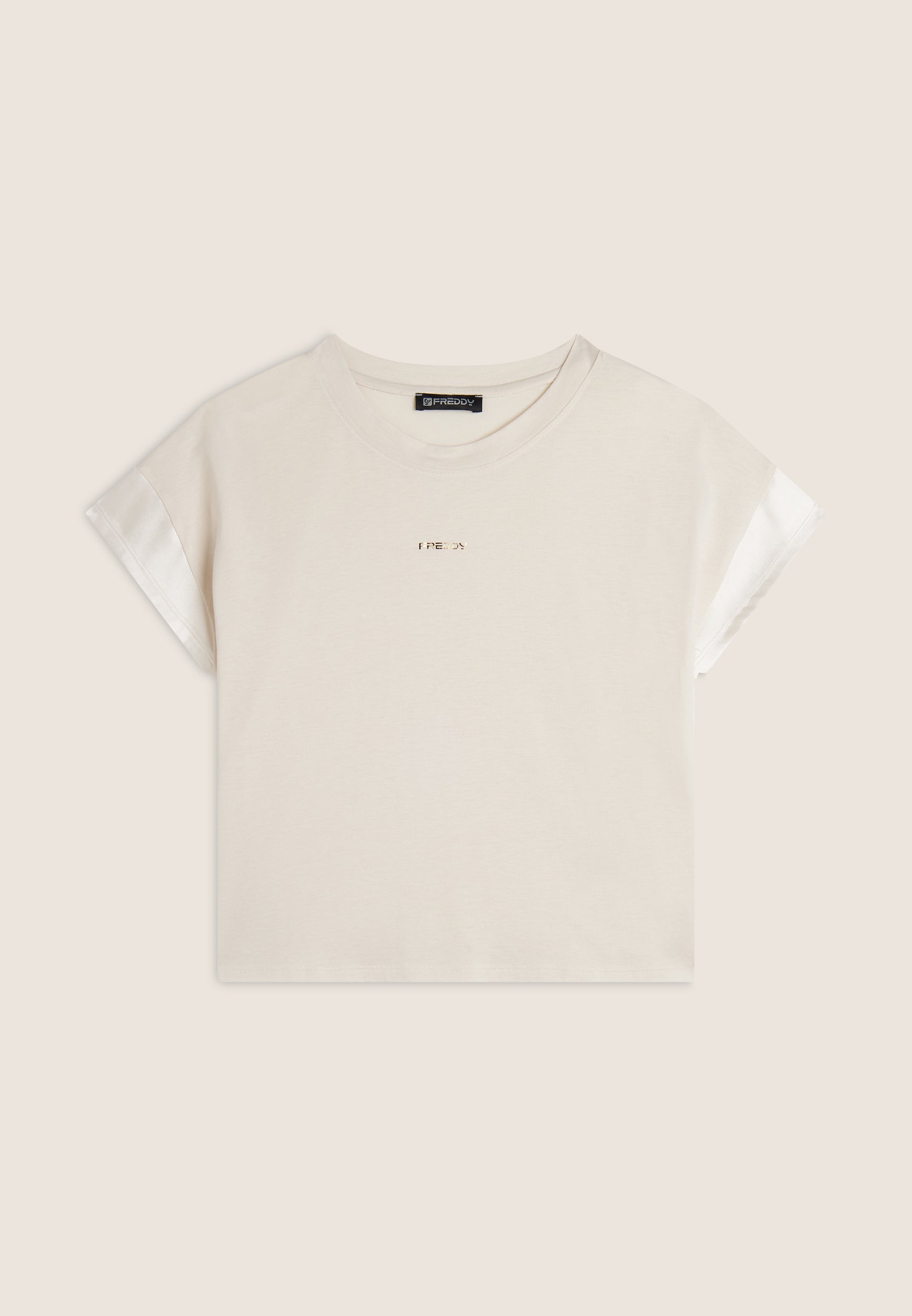 freddy-t-shirt-corta-cropped-jersey-con-maniche-effetto-seta-donna image 5