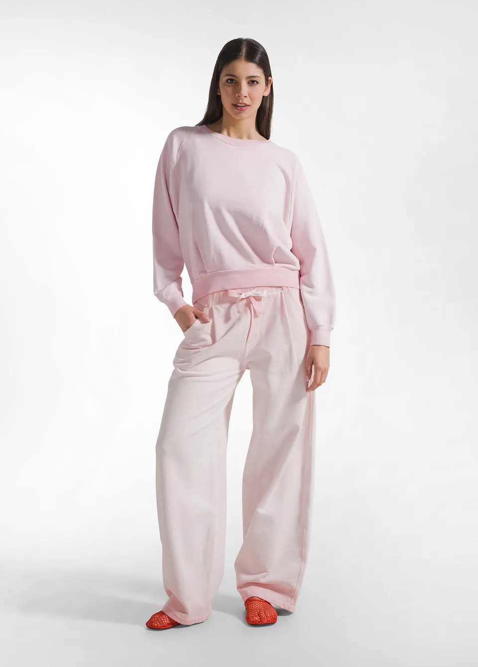 deha-pantaloni-wide-leg-in-felpa-cotone-organico-effetto-sfumato-rosa image 1