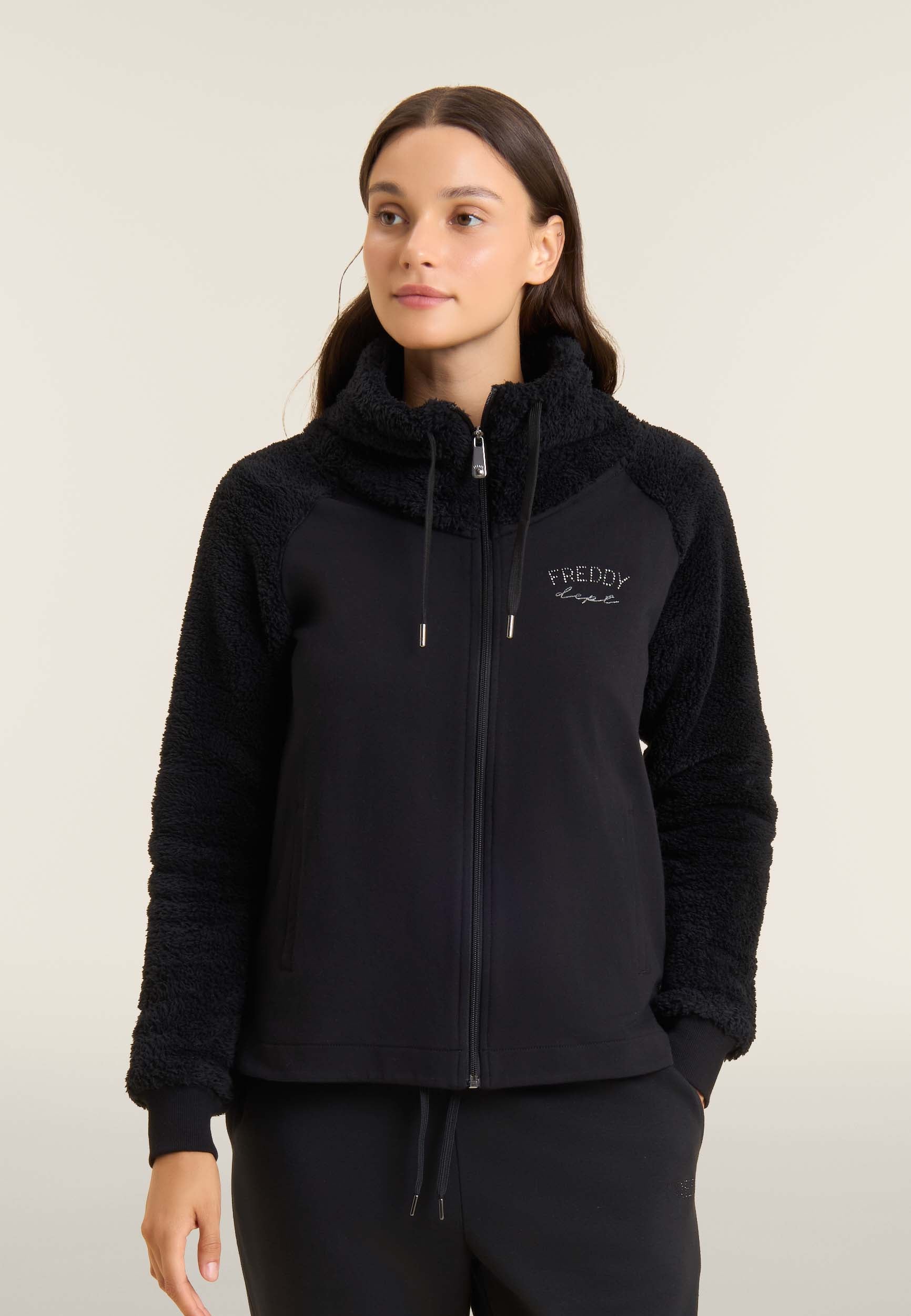 freddy-felpa-donna-con-zip-e-collo-alto-in-pile-sherpa image 1