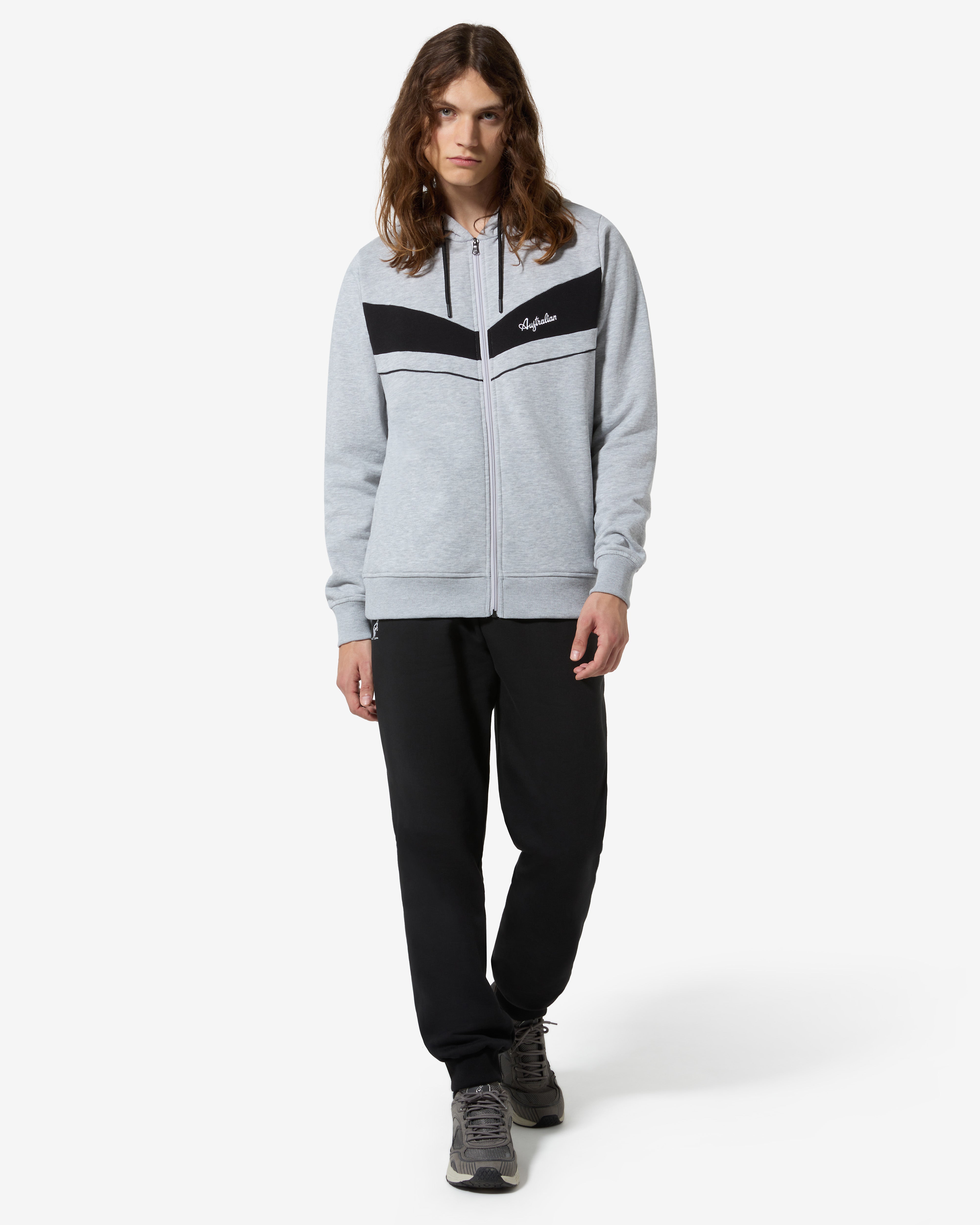 australian-raw-pink-track-jacket-giacca-felpa-grigio-melange-con-cappuccio image 5
