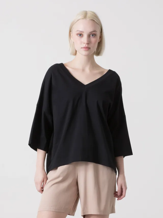 t-shirt-donna-dimensione-danza-in-jersey-stretch-con-scollo-a-v-e-taglio-asimmet image 1