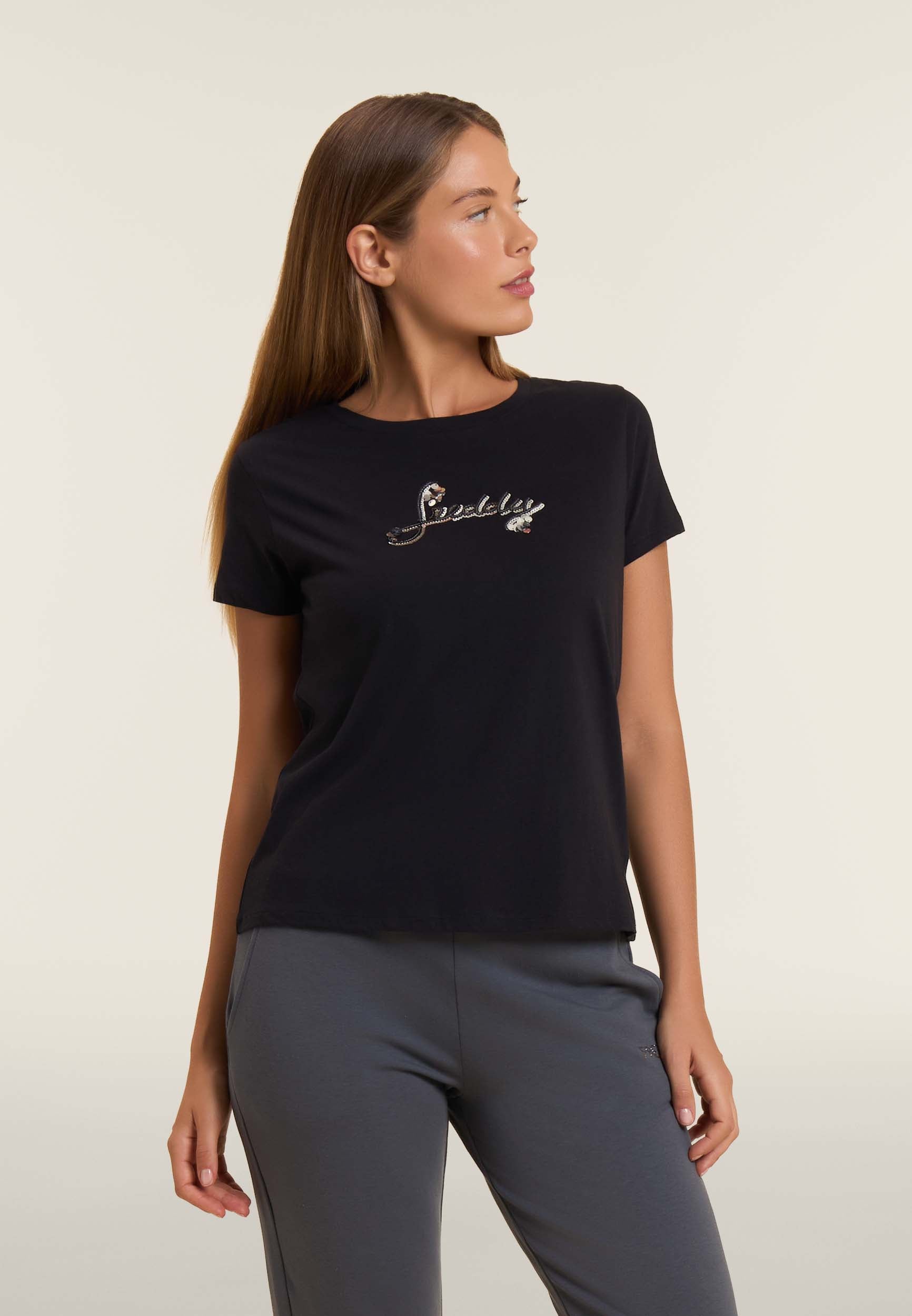 freddy-t-shirt-cotone-supima-logo-paillettes-bicolore image 1