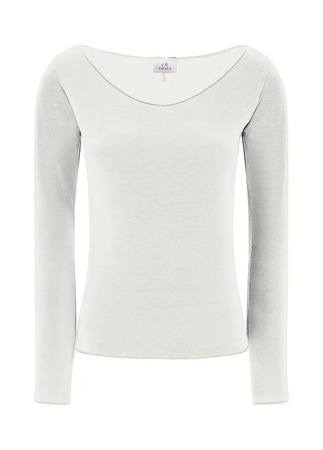 deha-maglietta-in-misto-cashmere-scollo-ampio-bianco image 1