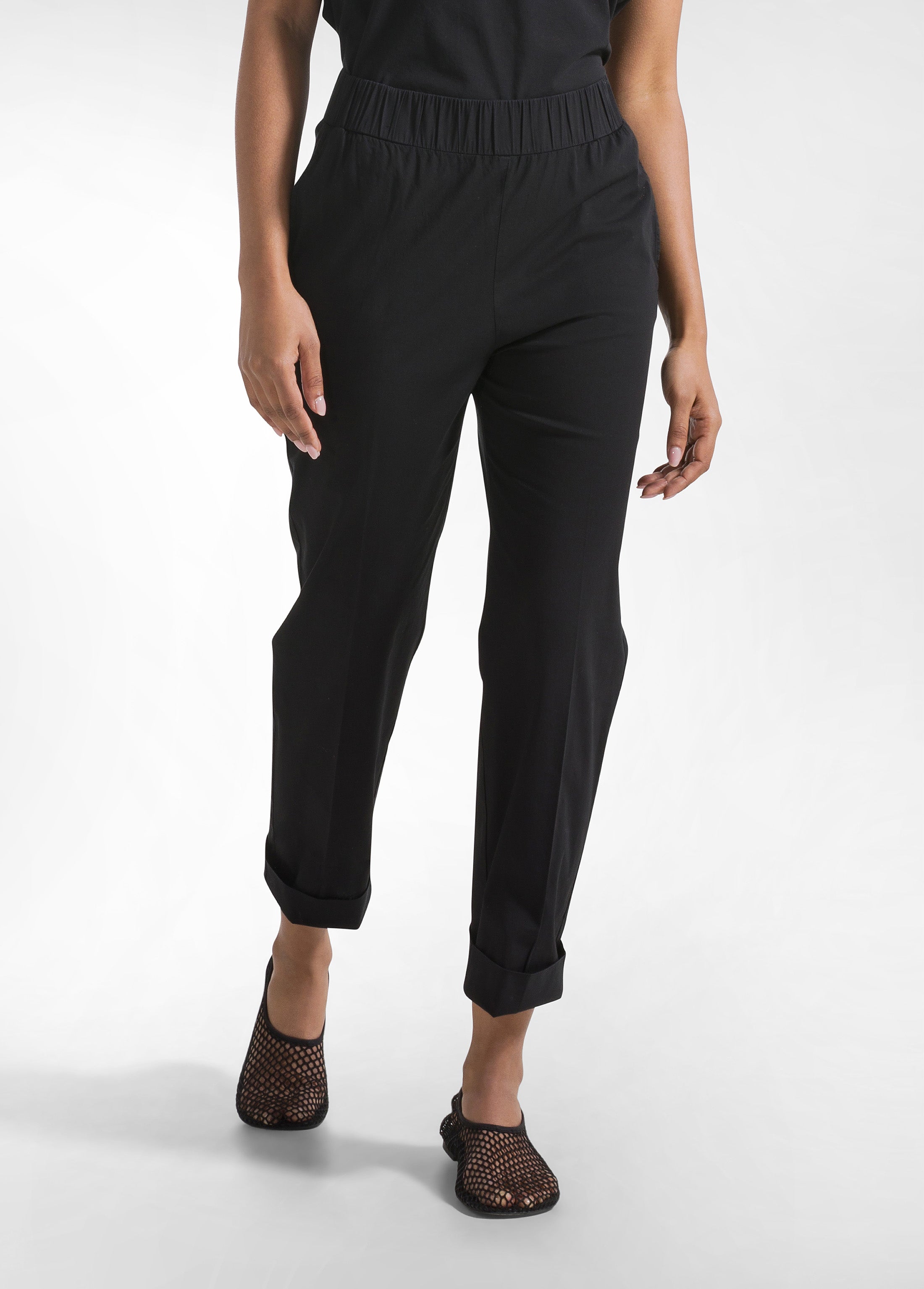 deha-pantaloni-dritti-in-popline-elasticizzato-nero-d42557 image 2