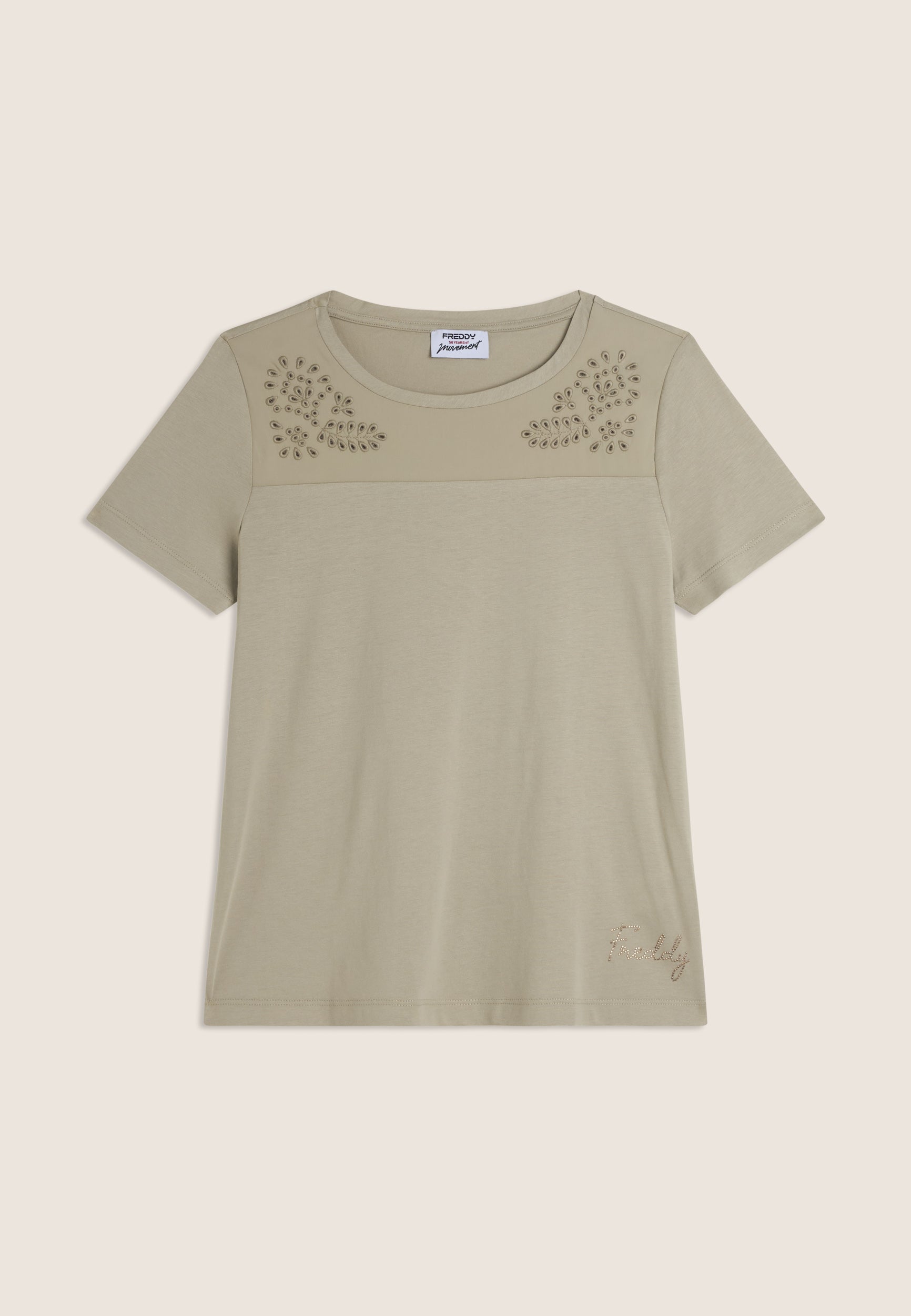 freddy-t-shirt-donna-in-jersey-con-ricami-floreali-sangallo image 6