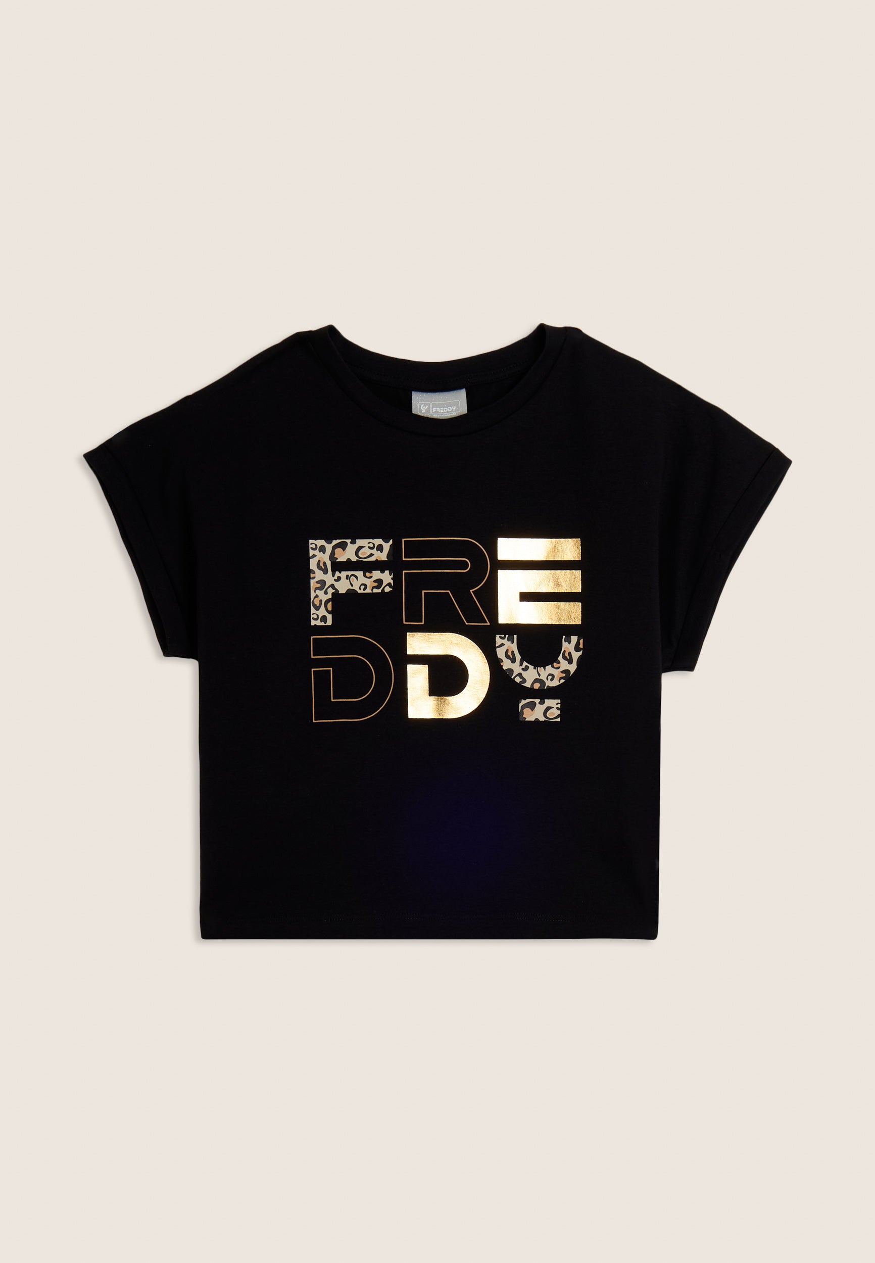 freddy-t-shirt-junior-maniche-ad-aletta-con-logo-animalier-e-oro image 1