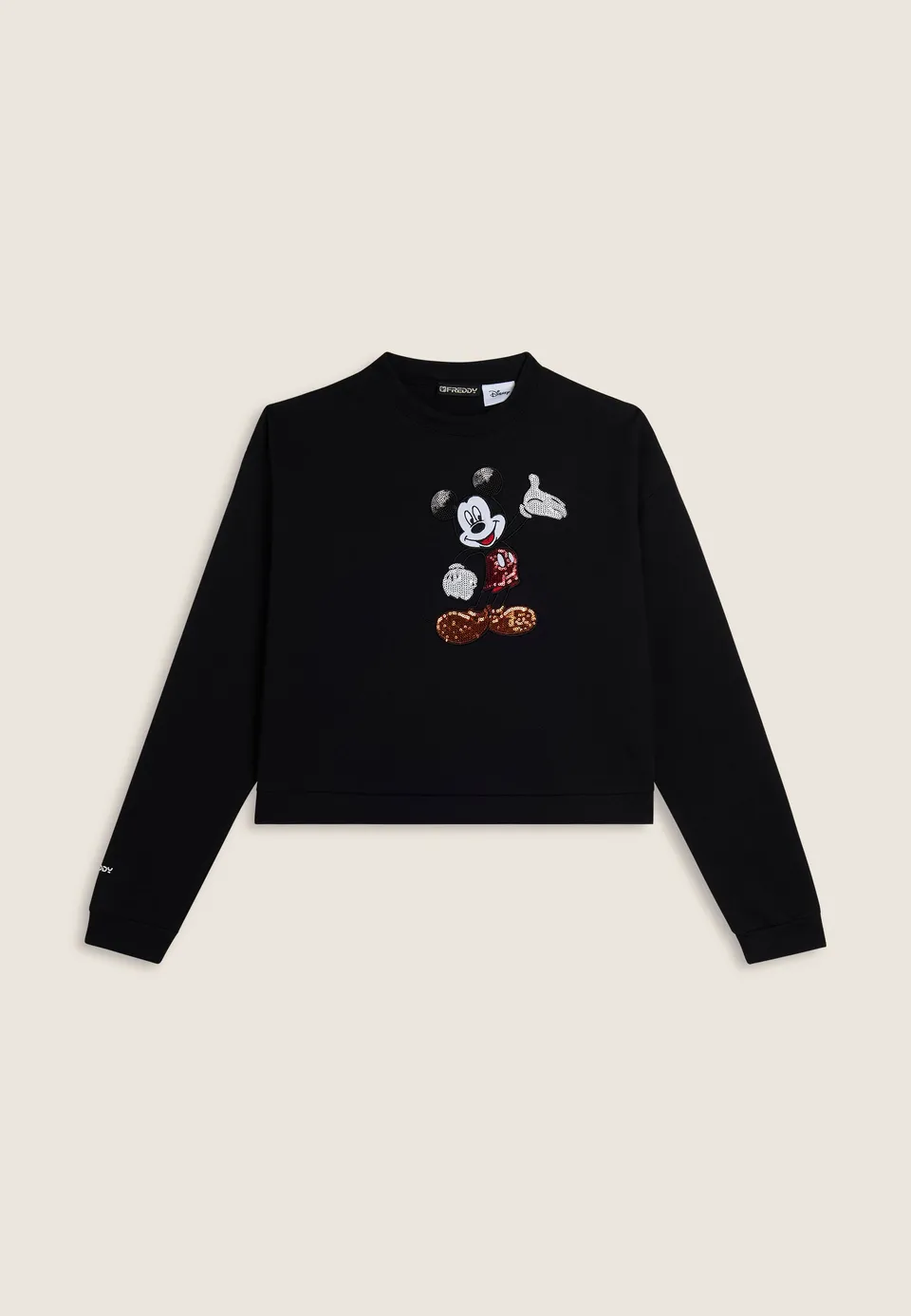 freddy-felpa-cropped-nera-mickey-mouse-con-ricamo-paillettes image 1