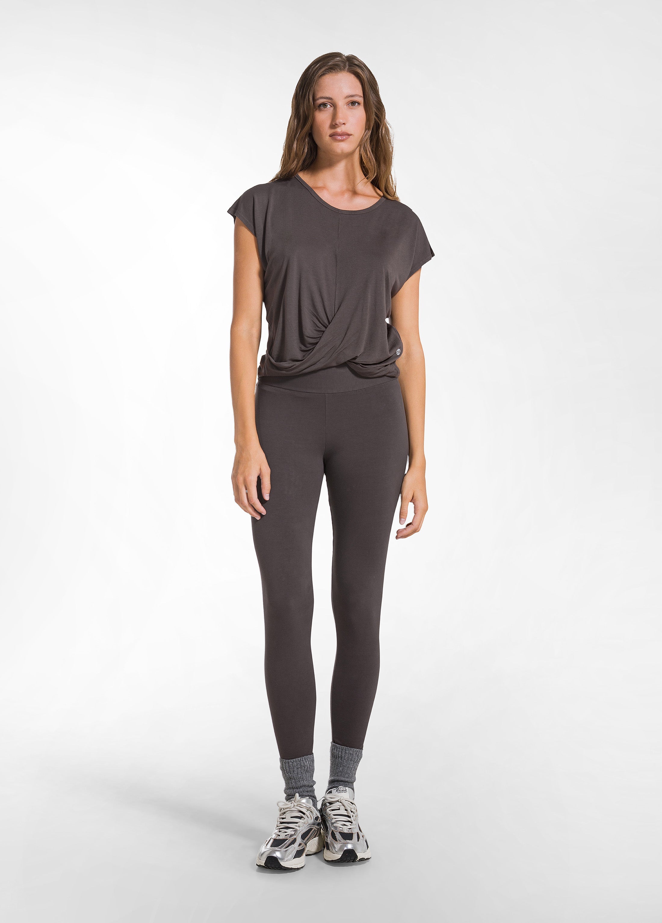 deha-leggings-a-vita-alta-in-jersey-stretch-marrone image 1